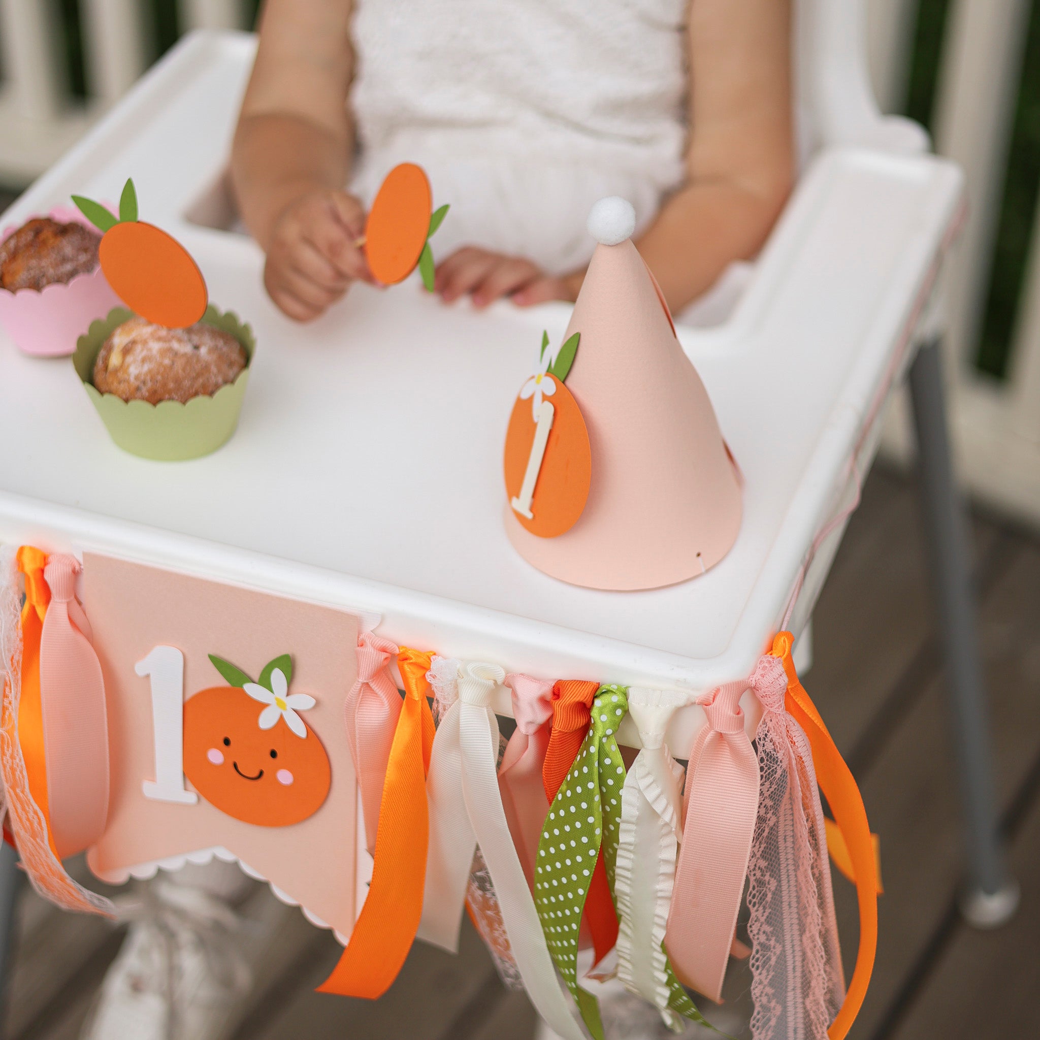 Little Cutie Highchair Banner, Orange Theme Party Decor, Photo Prop