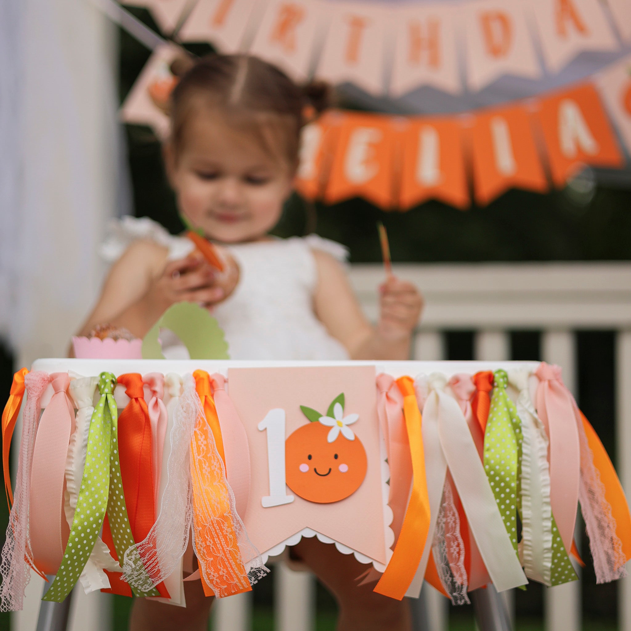 Little Cutie Highchair Banner, Orange Theme Party Decor, Photo Prop