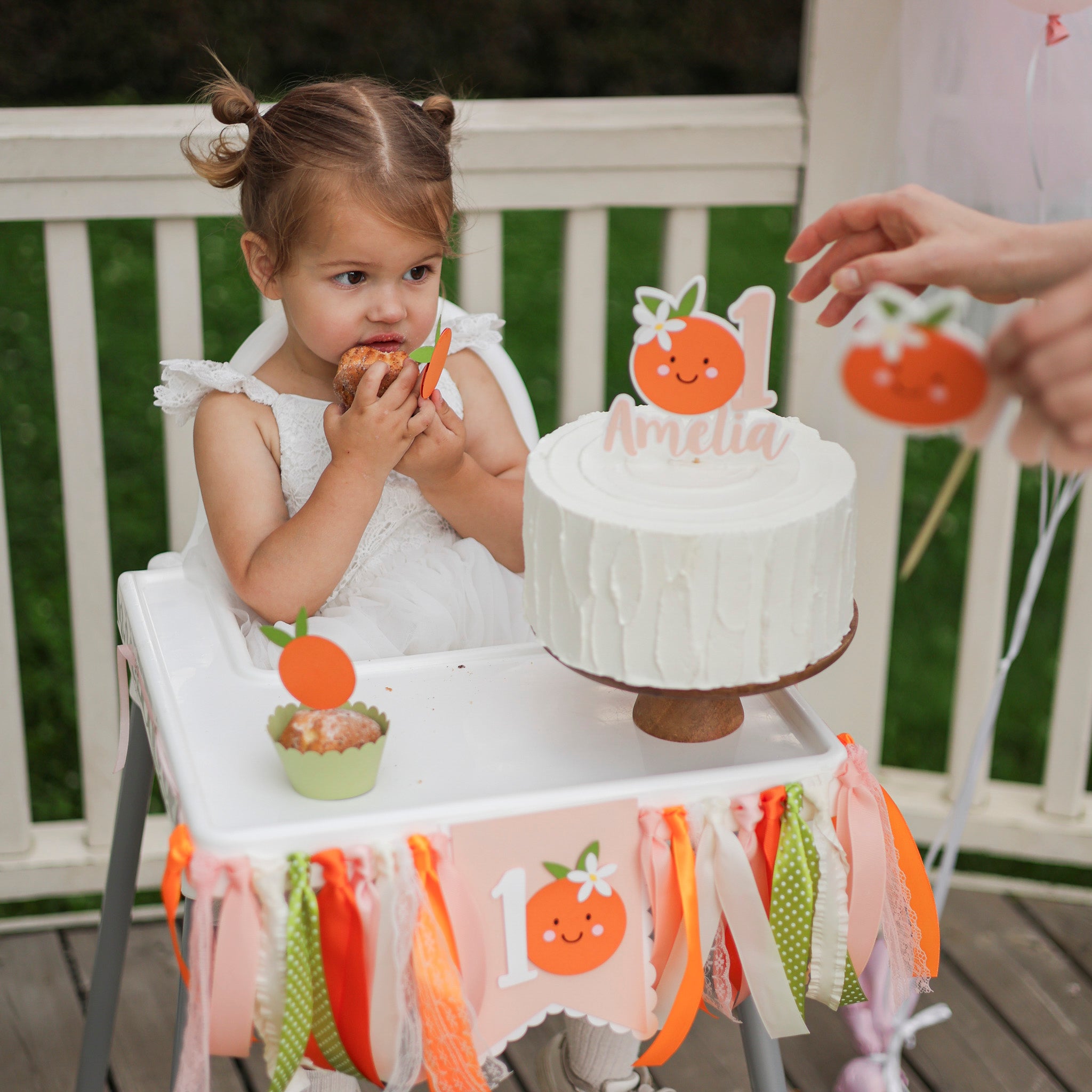 Little Cutie Highchair Banner, Orange Theme Party Decor, Photo Prop