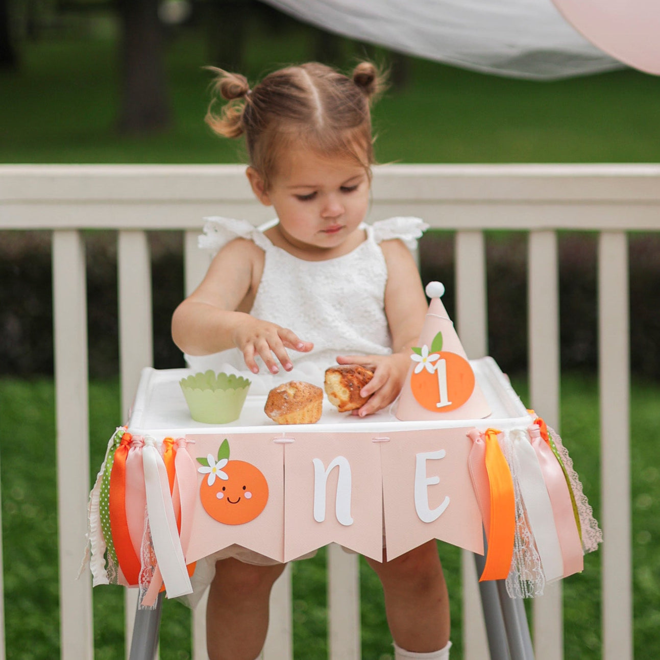 Clementine Highchair Banner - Little Cutie 1st Birthday Decor