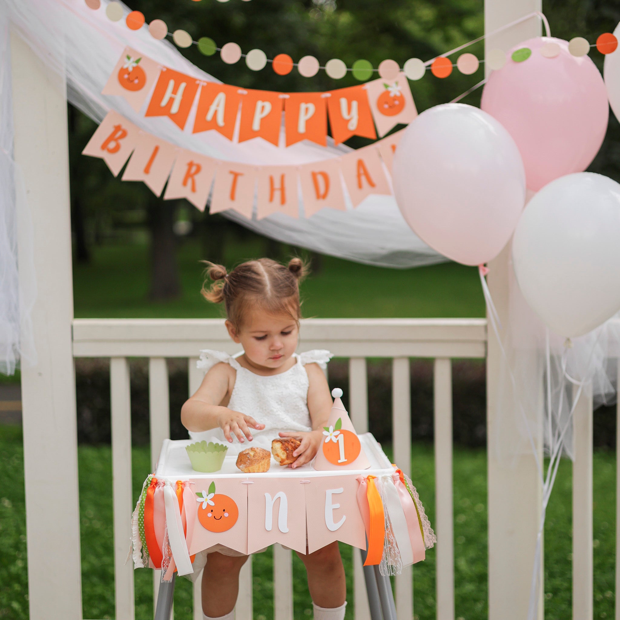 Clementine Highchair Banner - Little Cutie 1st Birthday Decor