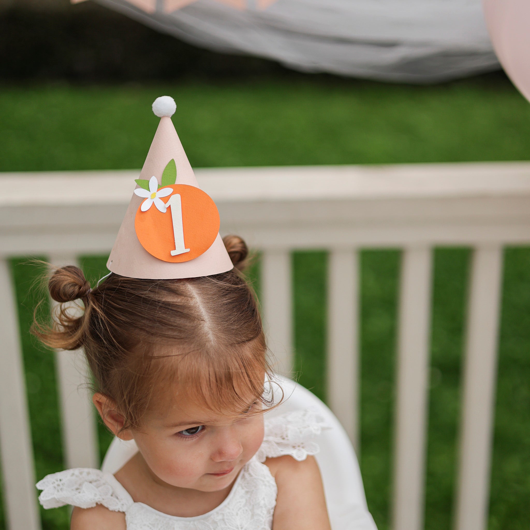 Little Cutie 1st Birthday Party Hat - Clementine Citrus Cake Smash