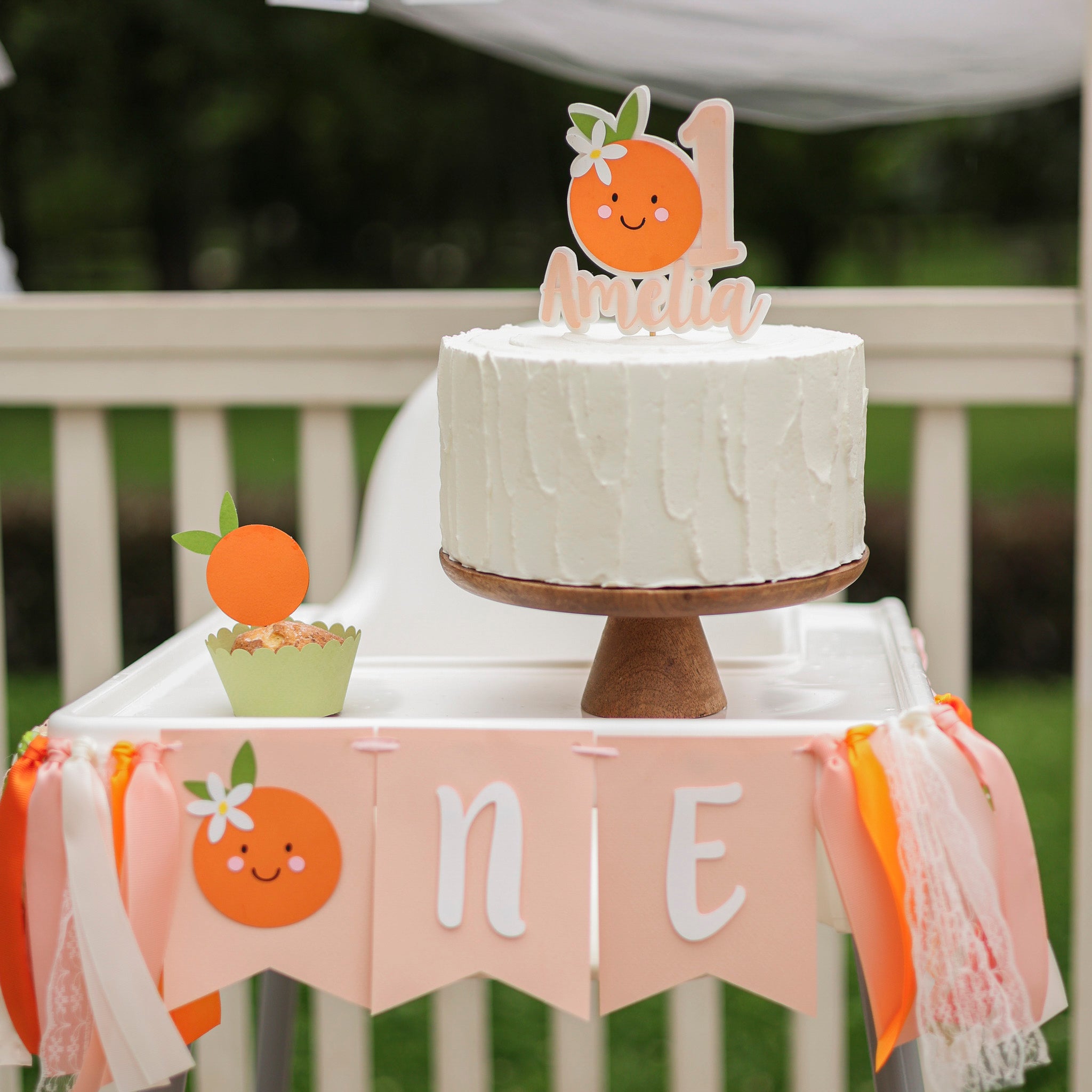Little Cutie Highchair Banner, Orange Theme Party Decor, Photo Prop