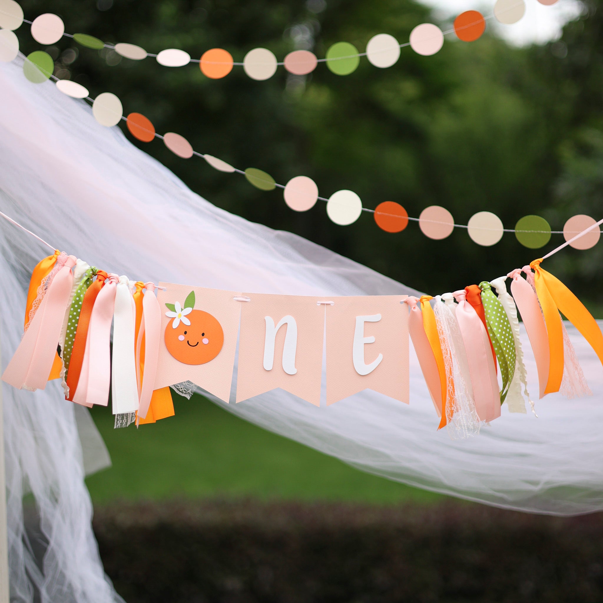 Little Cutie Highchair Banner, Orange Theme Party Decor, Photo Prop