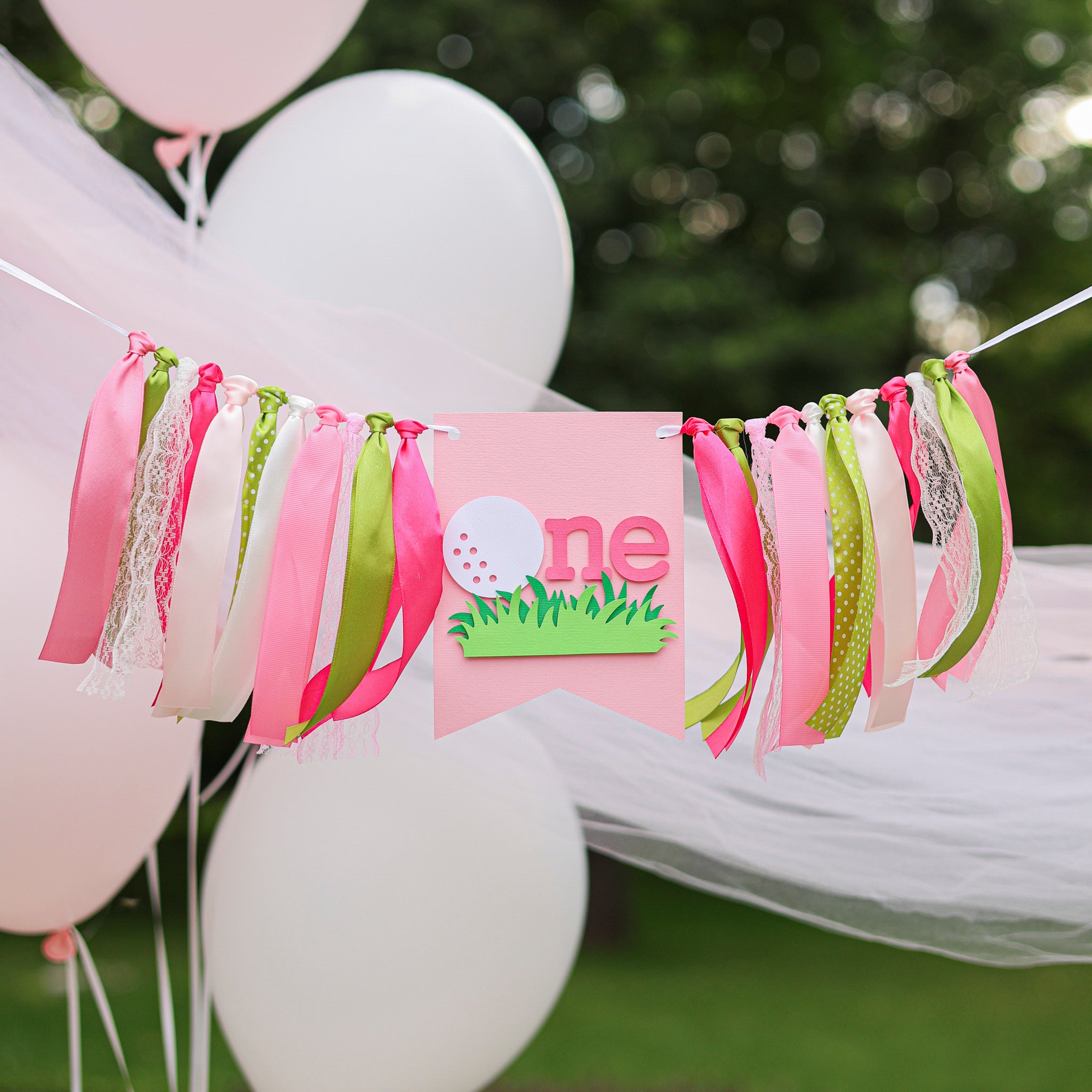 Pink Golf Hole in One Highchair Banner for Girl 1st Birthday Party