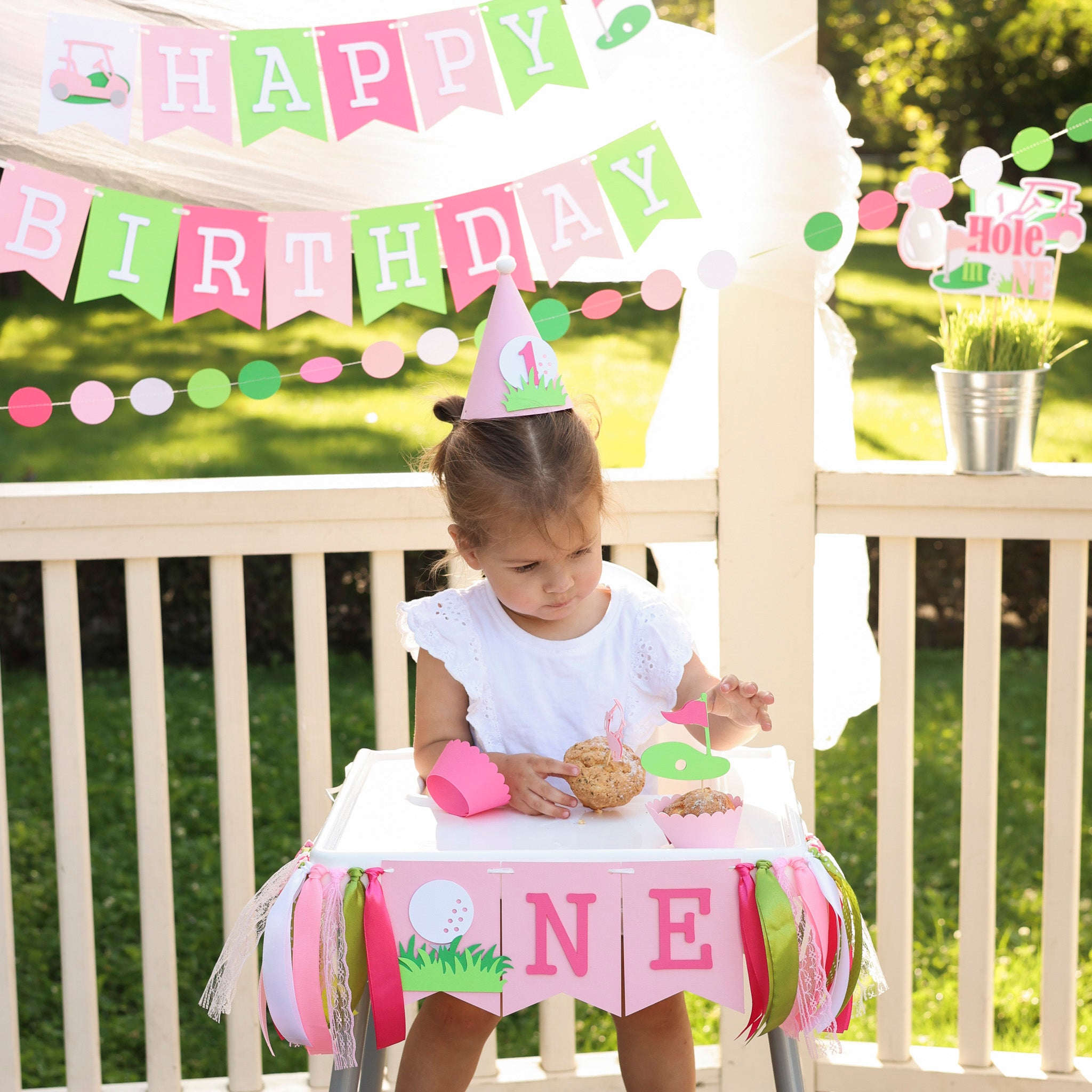 Pink Golf Hole in One 1st Birthday Hat | Baby Girl Party & Smash Cake