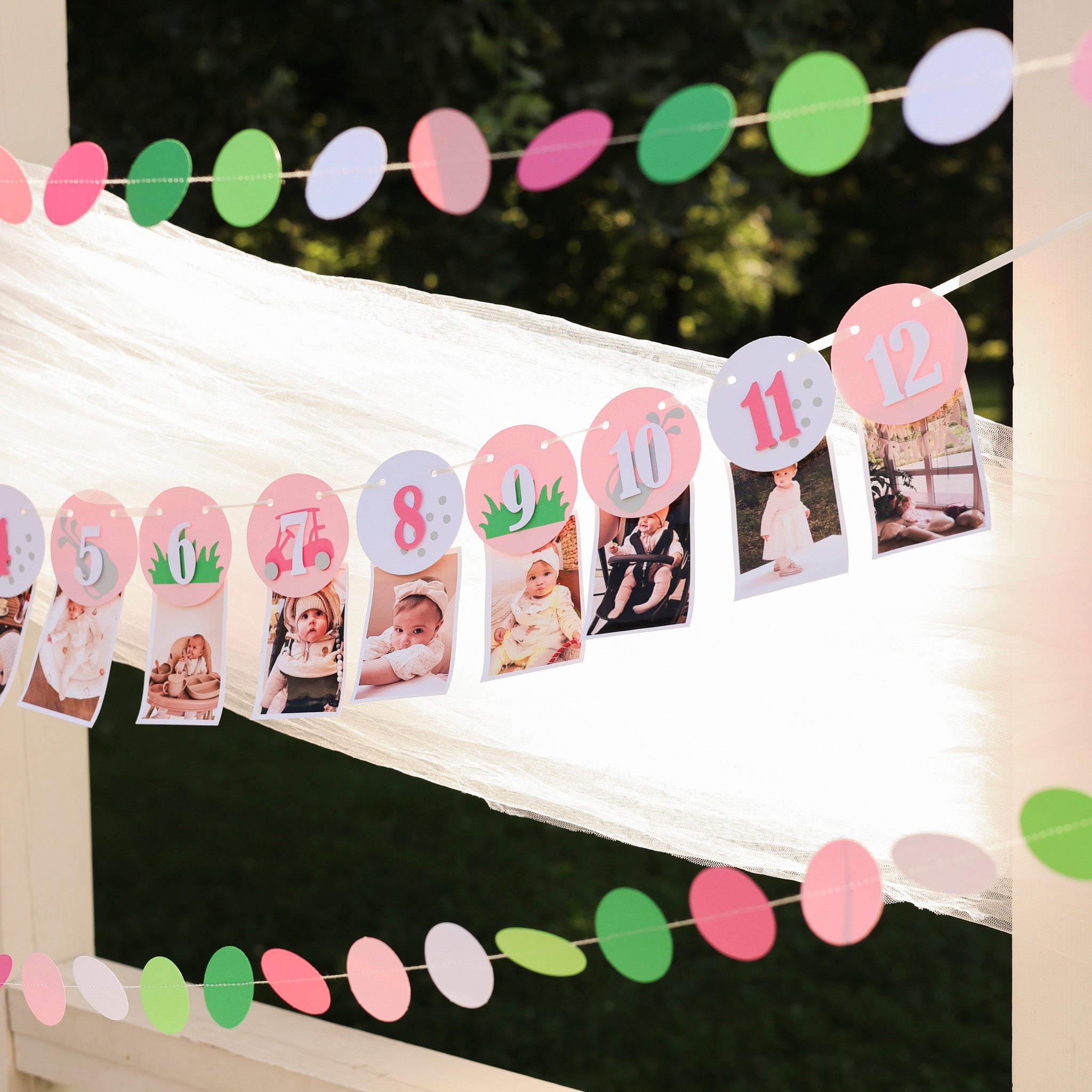 Girl Golf 1st Birthday Monthly Photo Banner - Pink Hole in One Decor