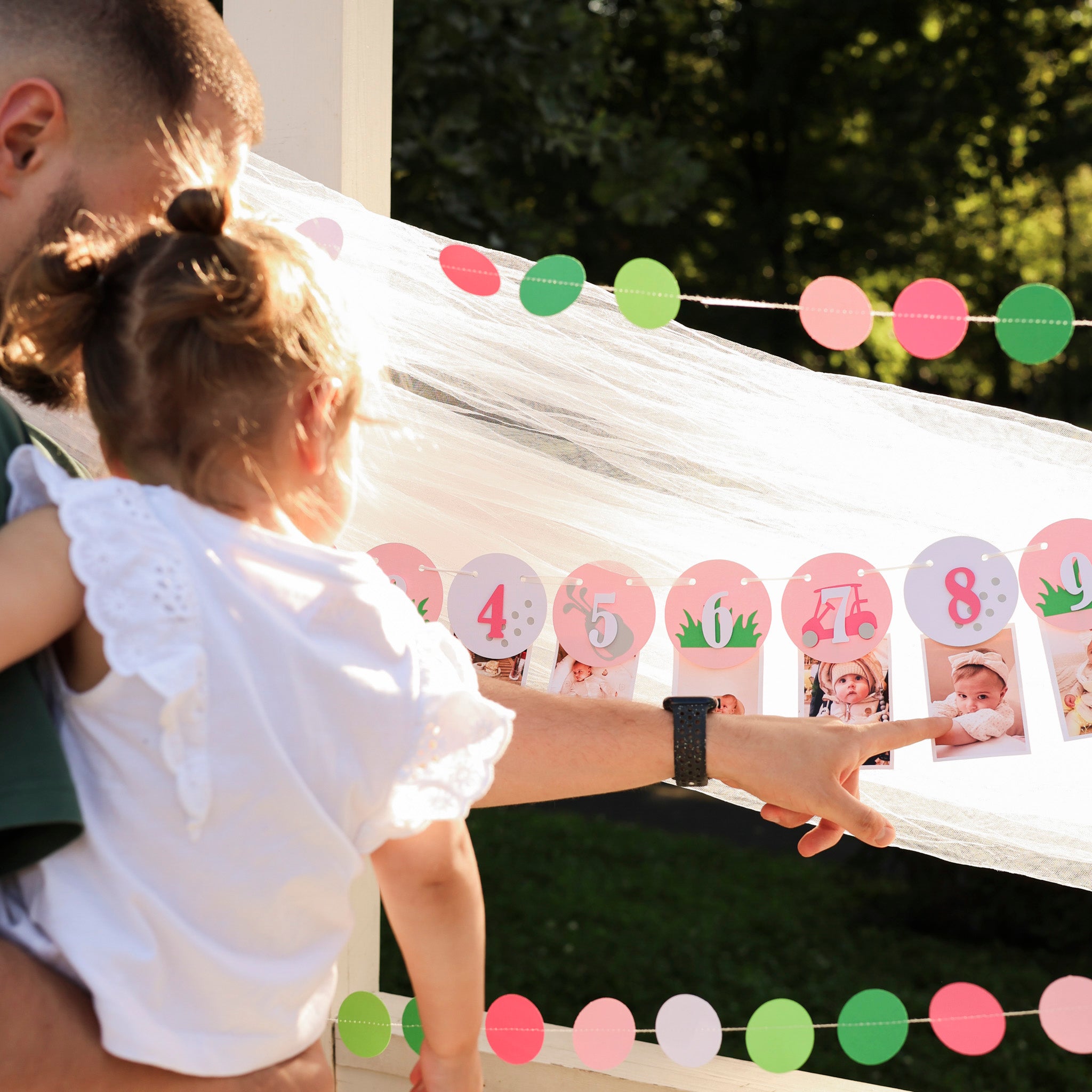 Girl Golf 1st Birthday Monthly Photo Banner - Pink Hole in One Decor