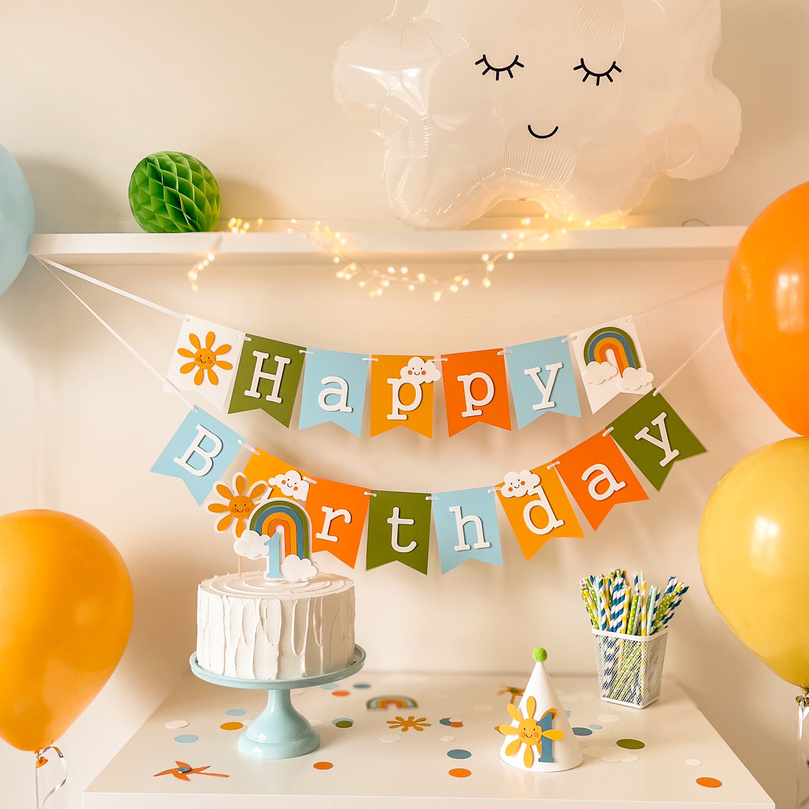 One Happy Boy Cake Topper, 365 Days Smiling, Baby's Birthday Decor