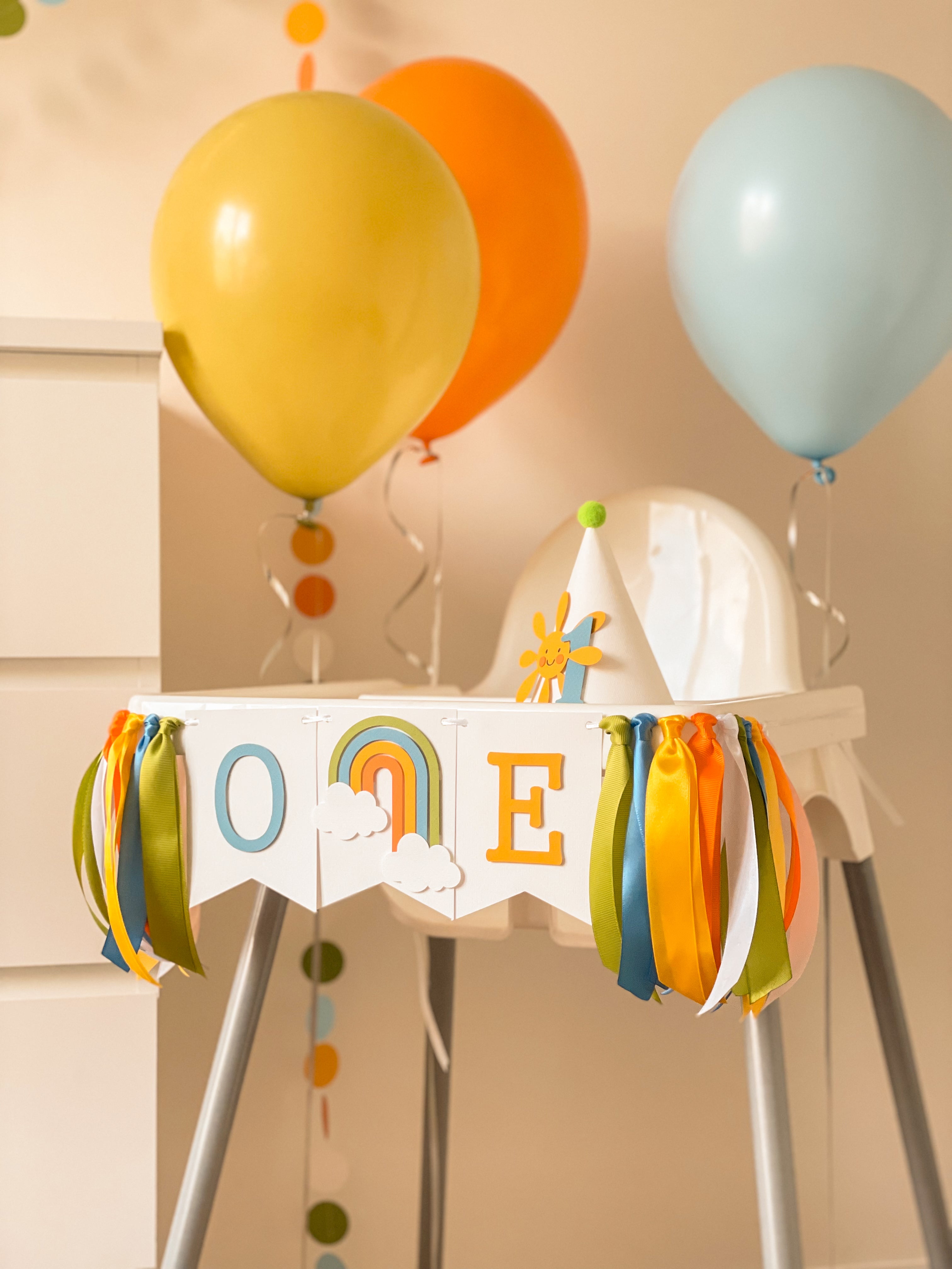 One Happy Boy Highchair Banner | 1st Birthday Decorations & Cake Smash Prop