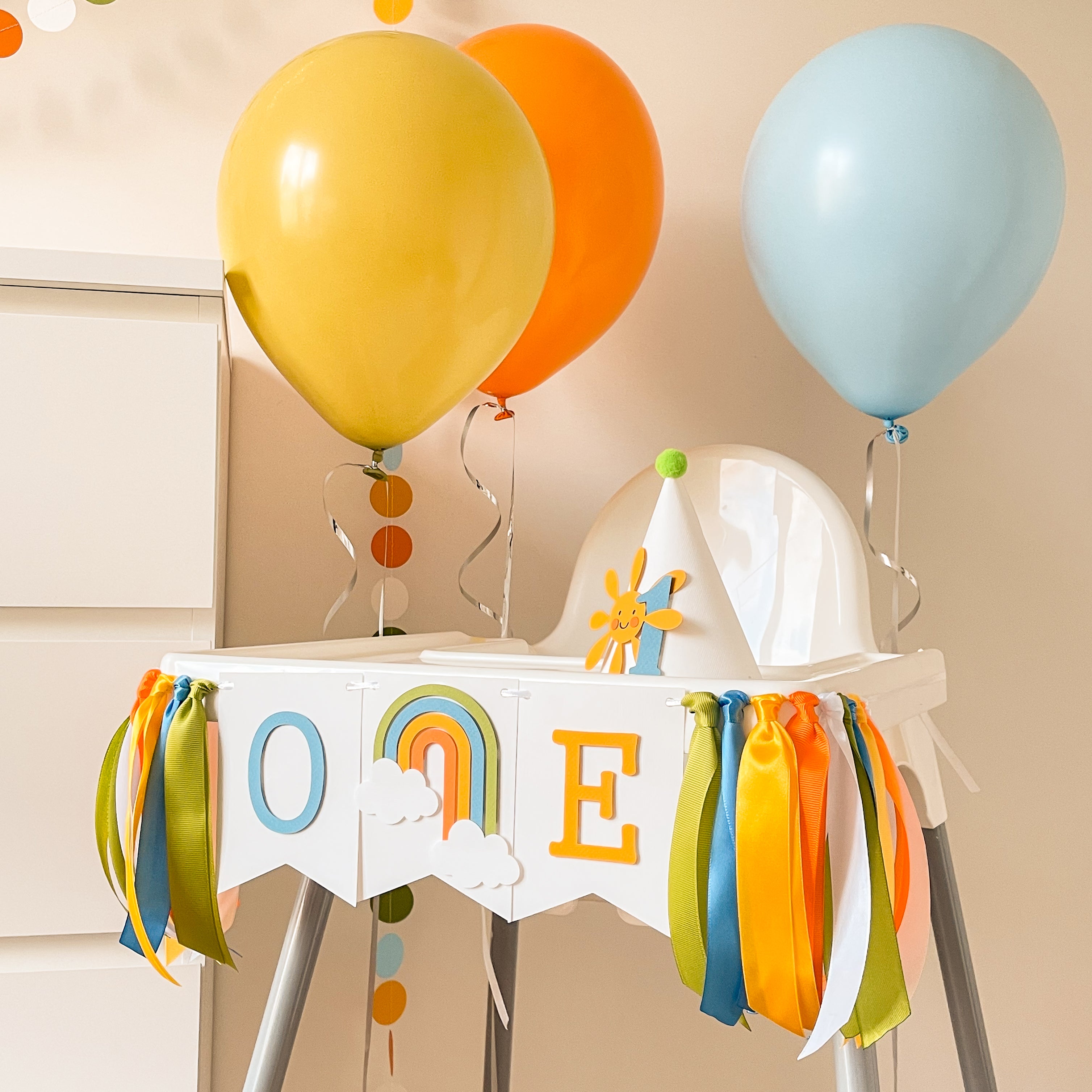 One Happy Boy Highchair Banner | 1st Birthday Decorations & Cake Smash Prop