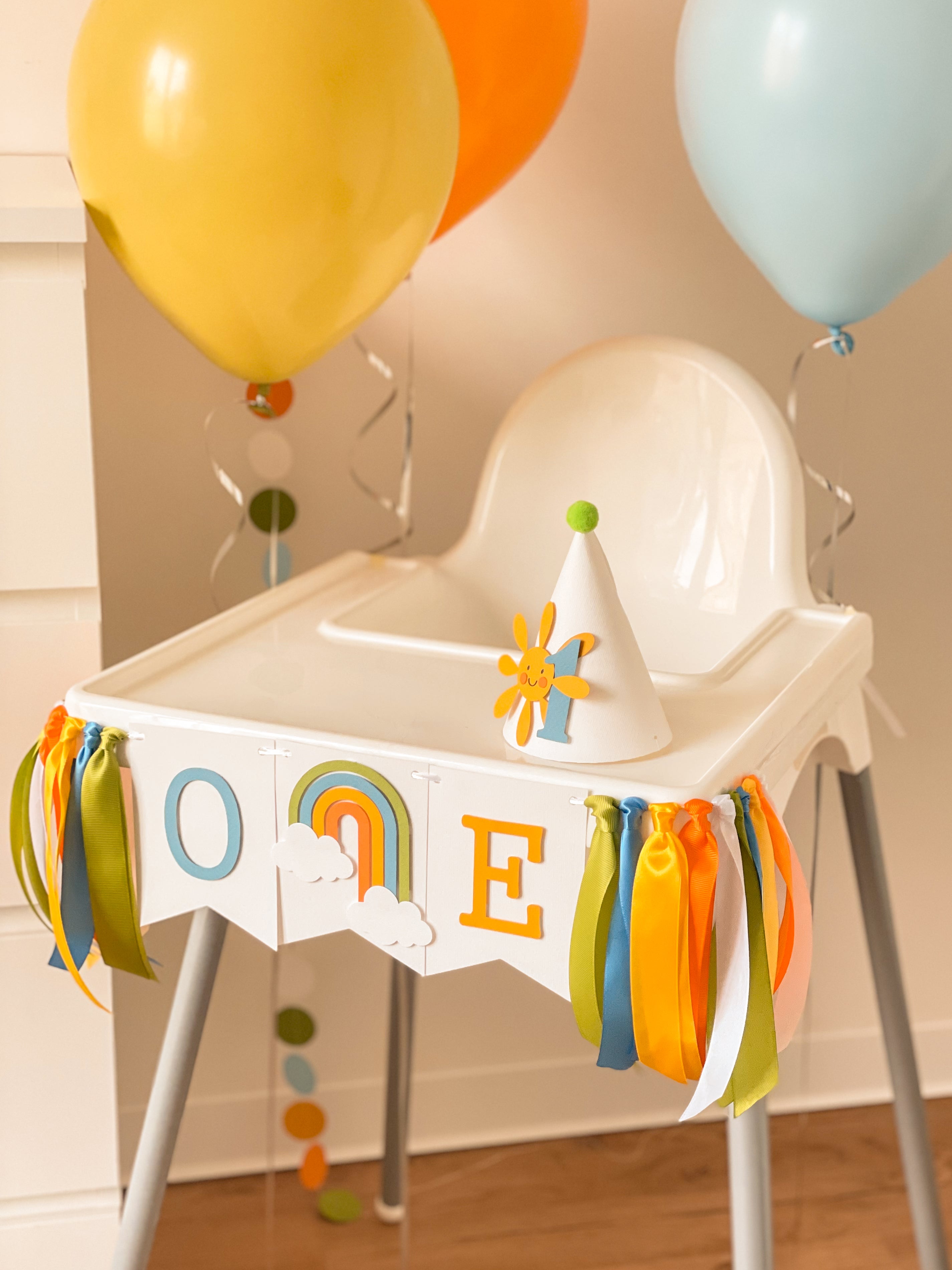 One Happy Boy Highchair Banner | 1st Birthday Decorations & Cake Smash Prop
