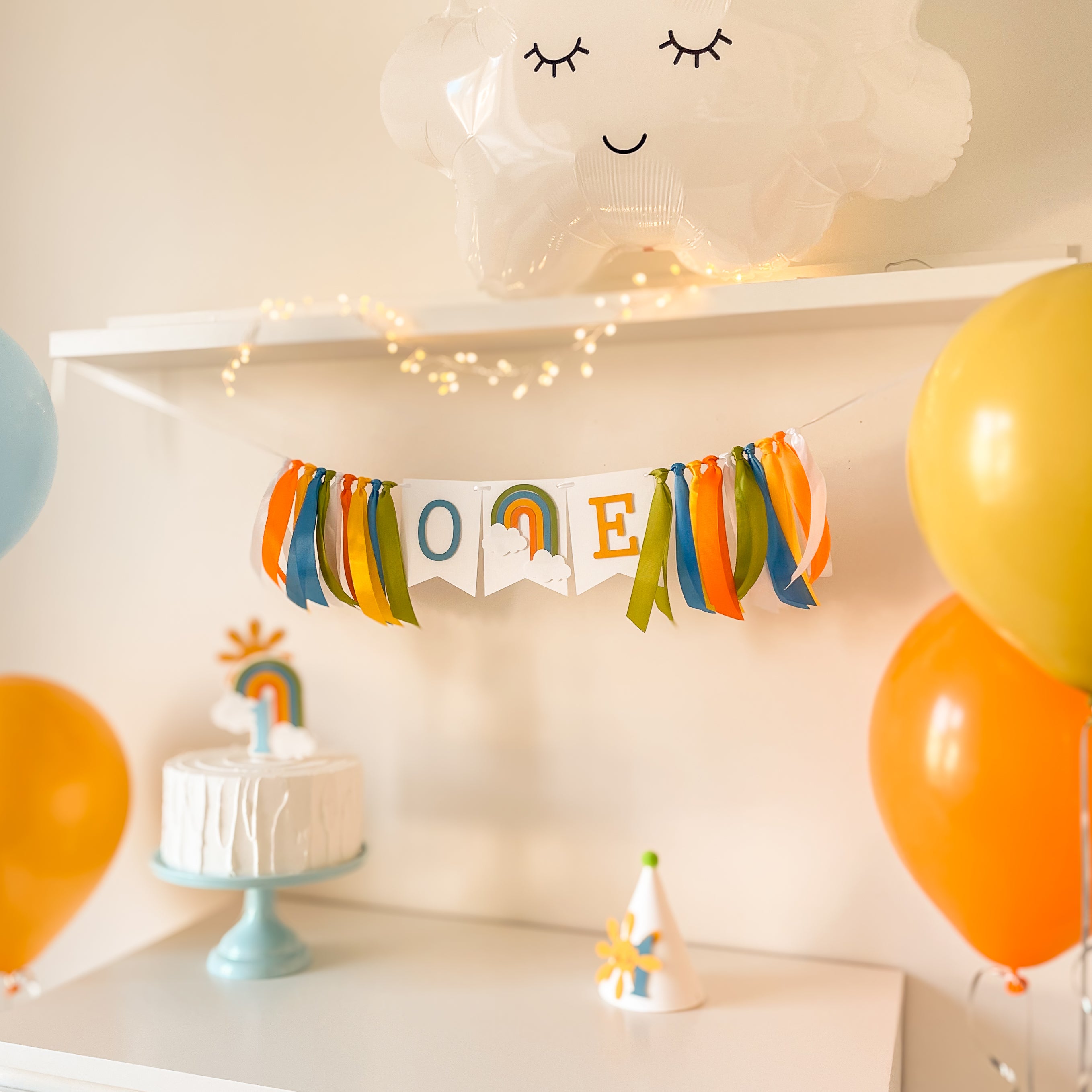 One Happy Boy Highchair Banner | 1st Birthday Decorations & Cake Smash Prop
