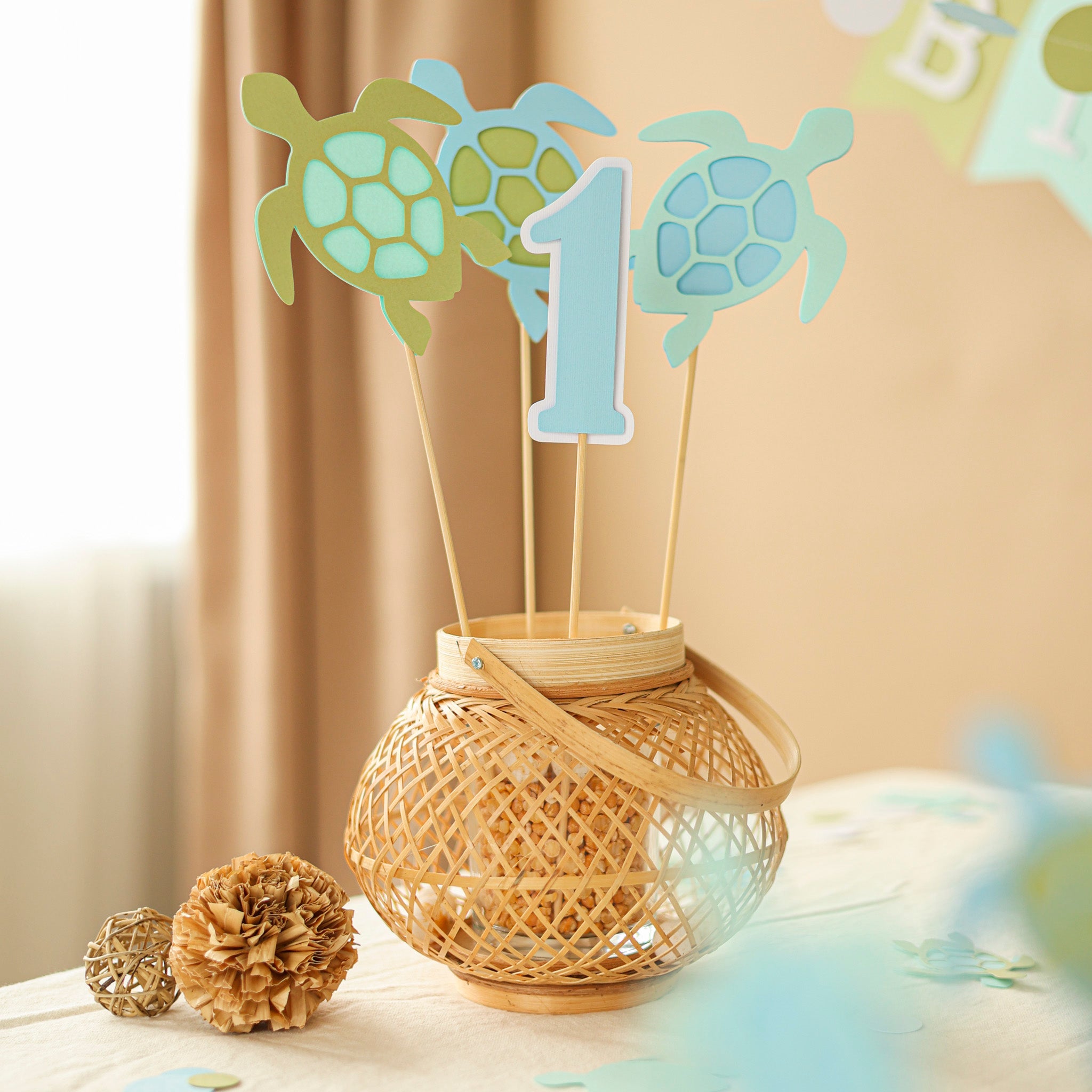 Adorable Turtle Birthday Centerpieces - Ocean Party Decorations