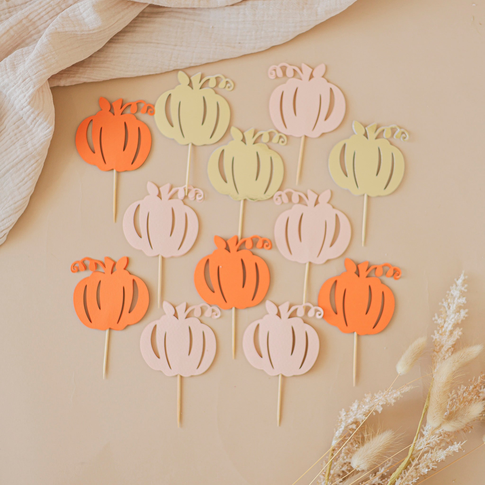 Pumpkin Cupcake Toppers - Burgundy Fall Birthday & Baby Shower Decor