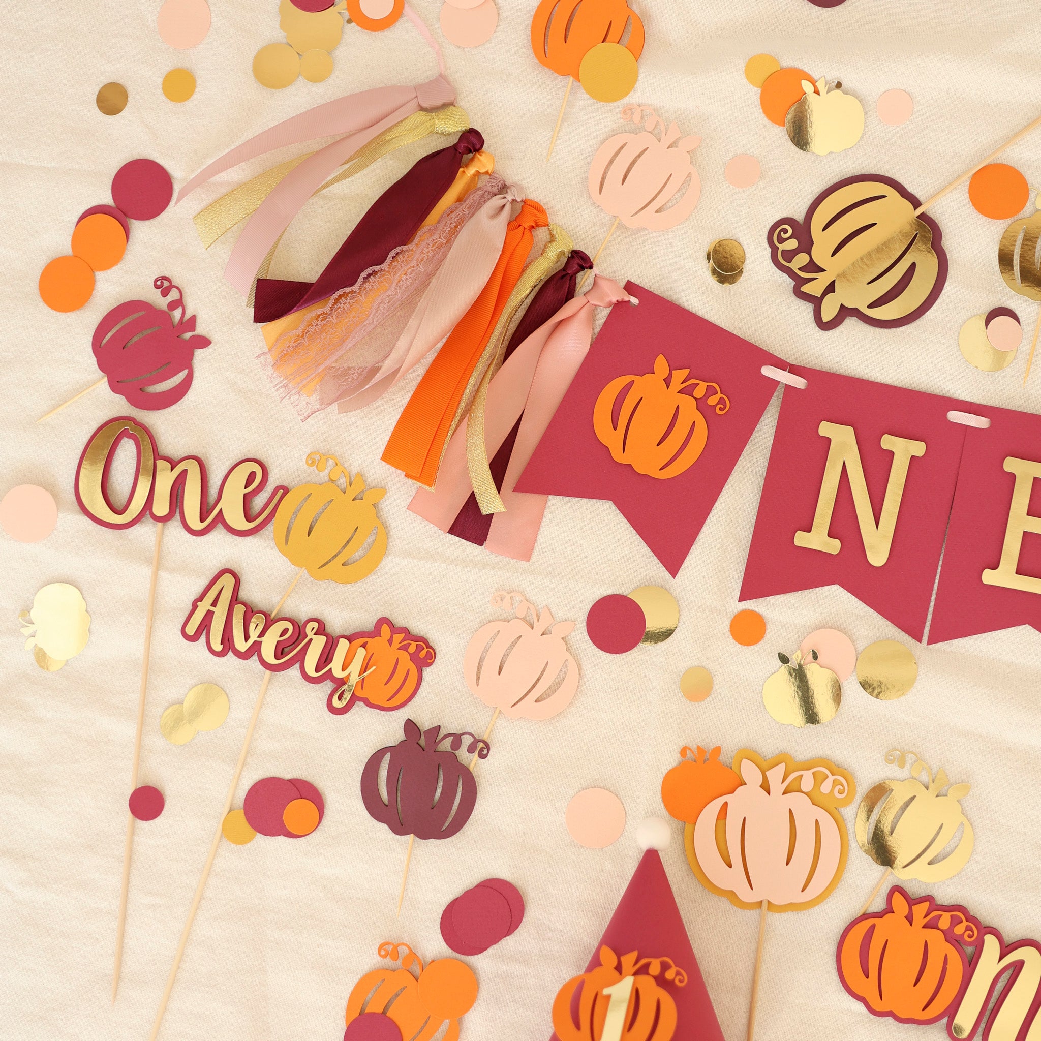 Pumpkin Cake Topper - Autumn 1st Birthday Decorations - Custom Name