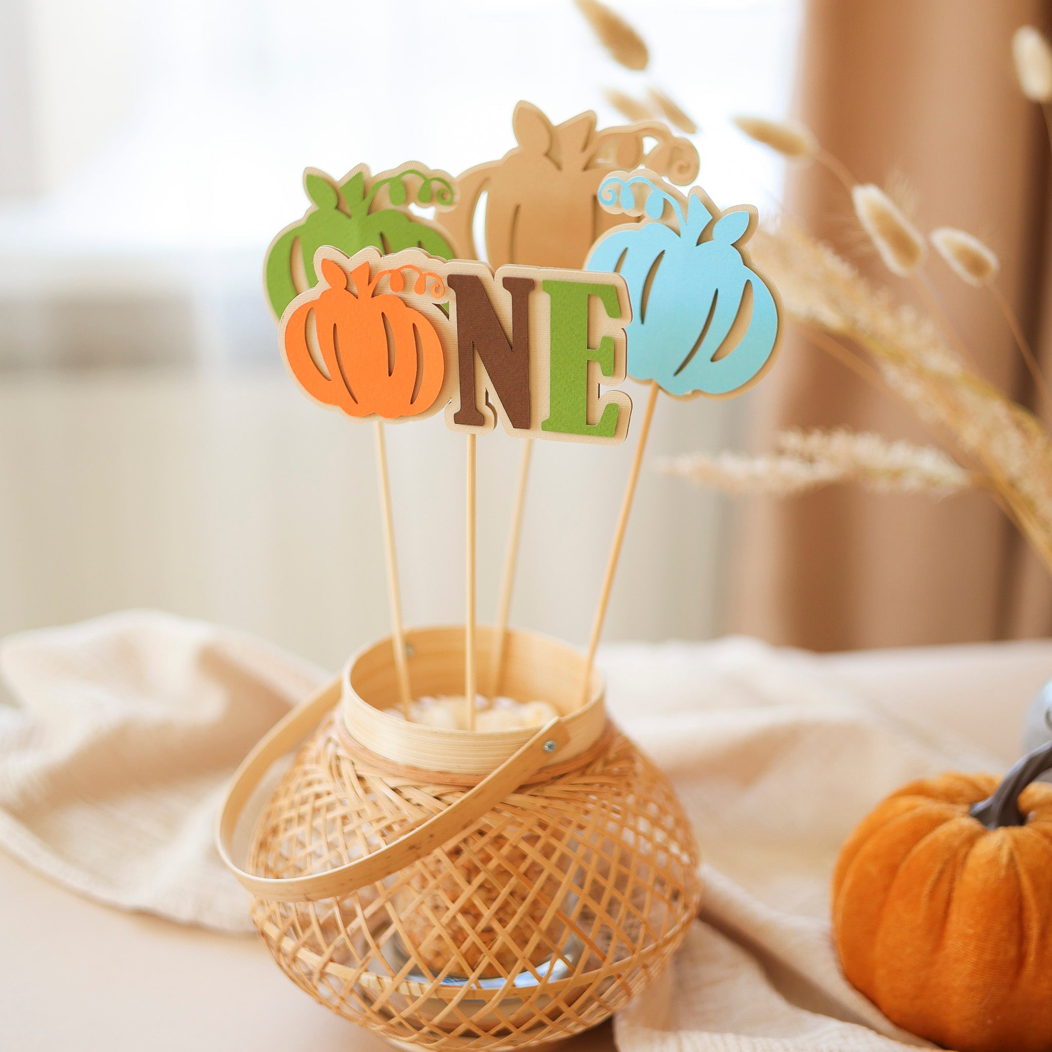 Little Pumpkin ONE Birthday Centerpiece Sticks - Fall Party Decorations