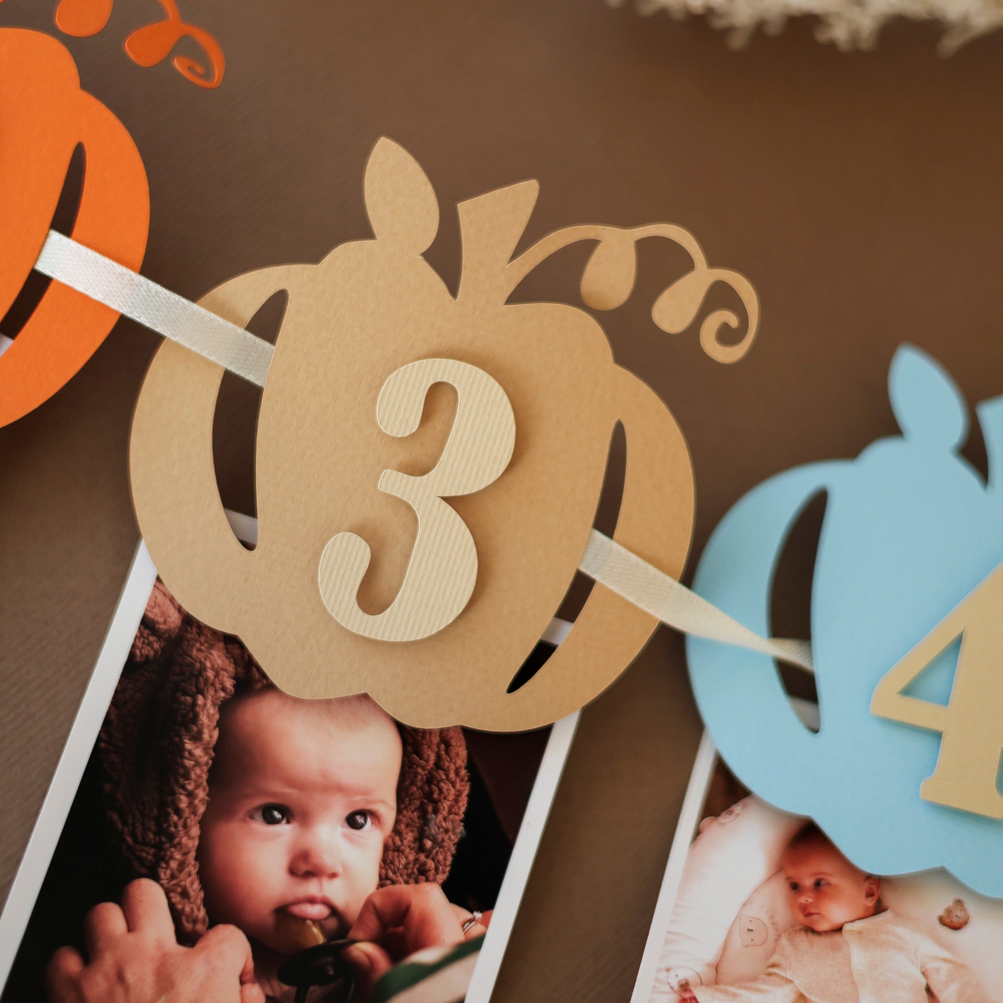Boy's Pumpkin 12 Month Photo Banner - Fall 1st Birthday Party Decor