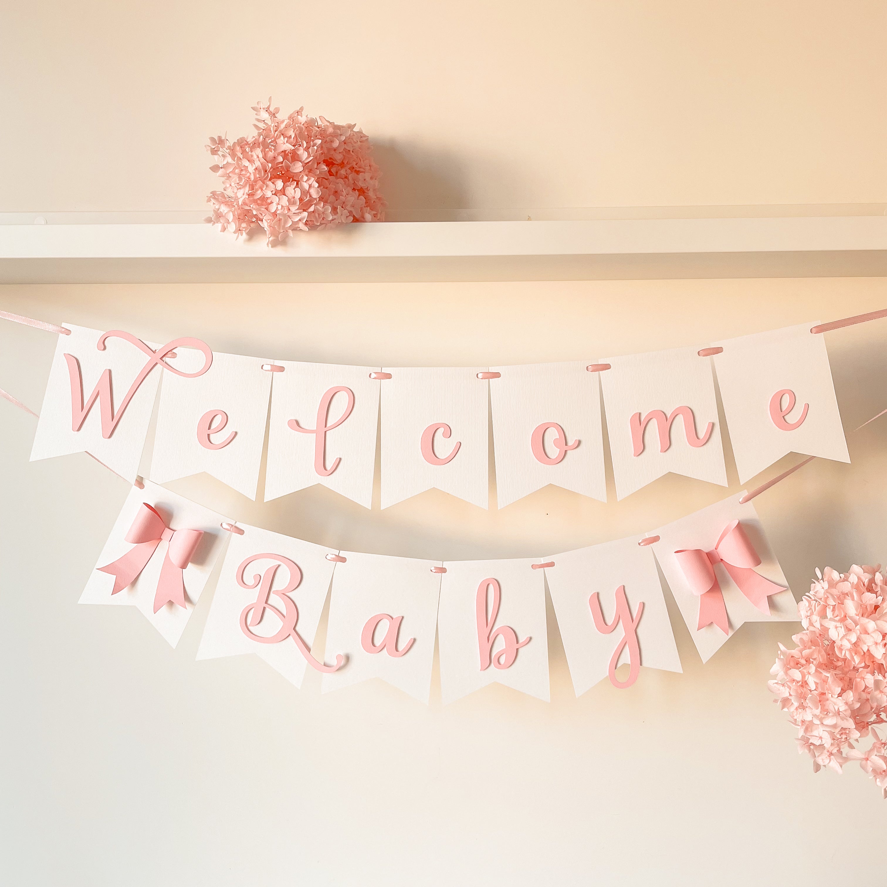 Pink Bow Welcome Baby Shower Banner