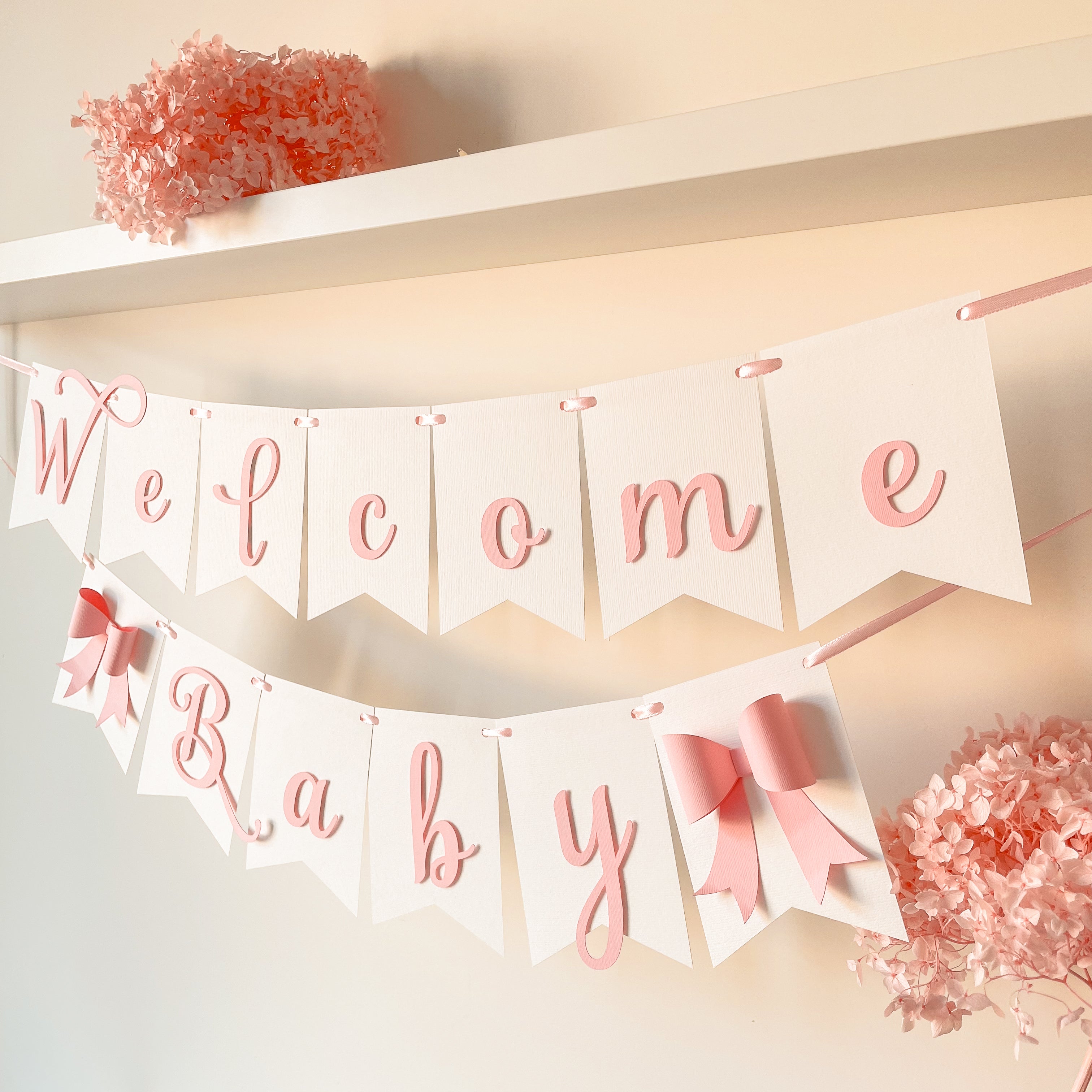 Pink Bow Welcome Baby Shower Banner