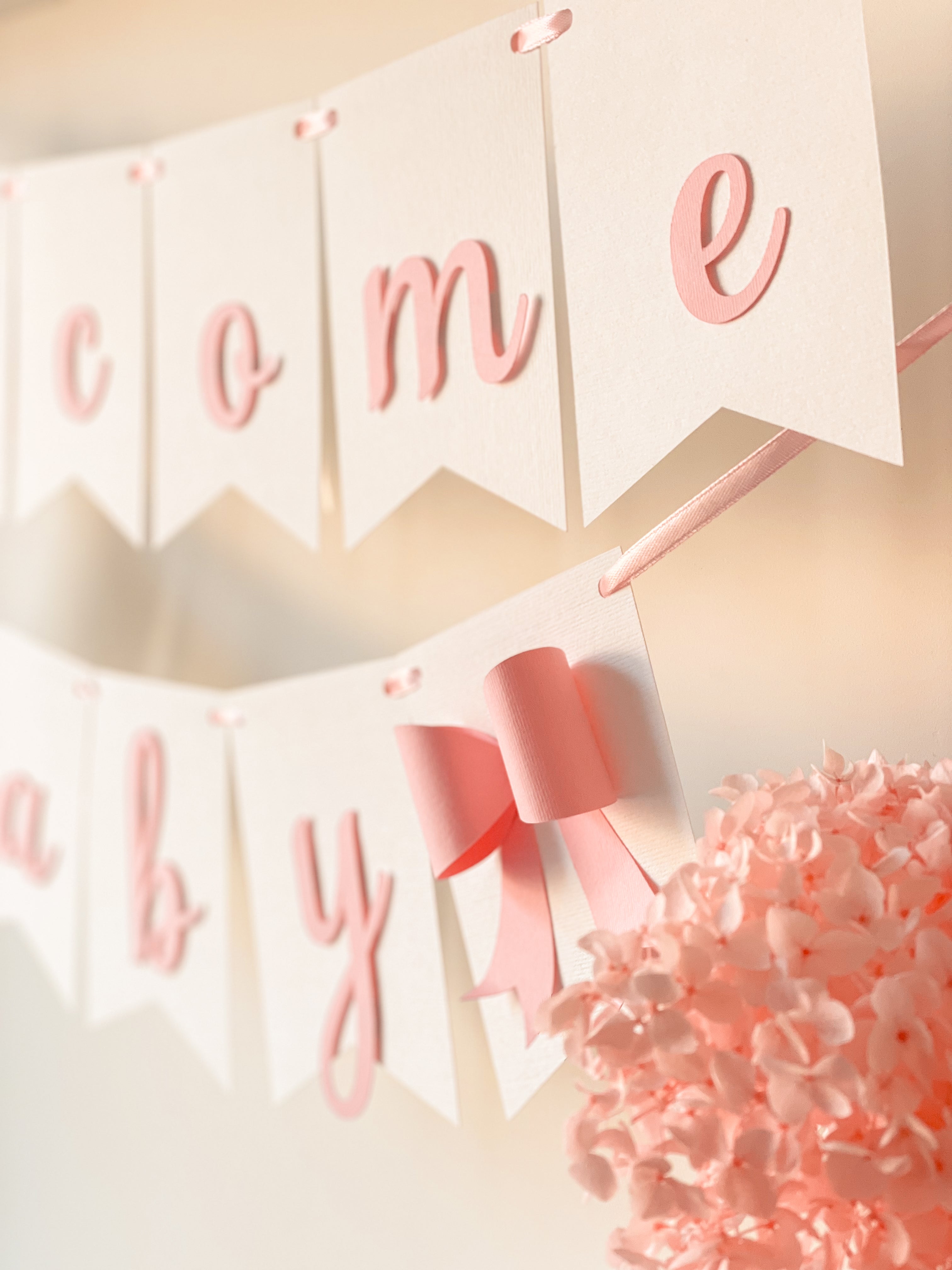 Pink Bow Welcome Baby Shower Banner