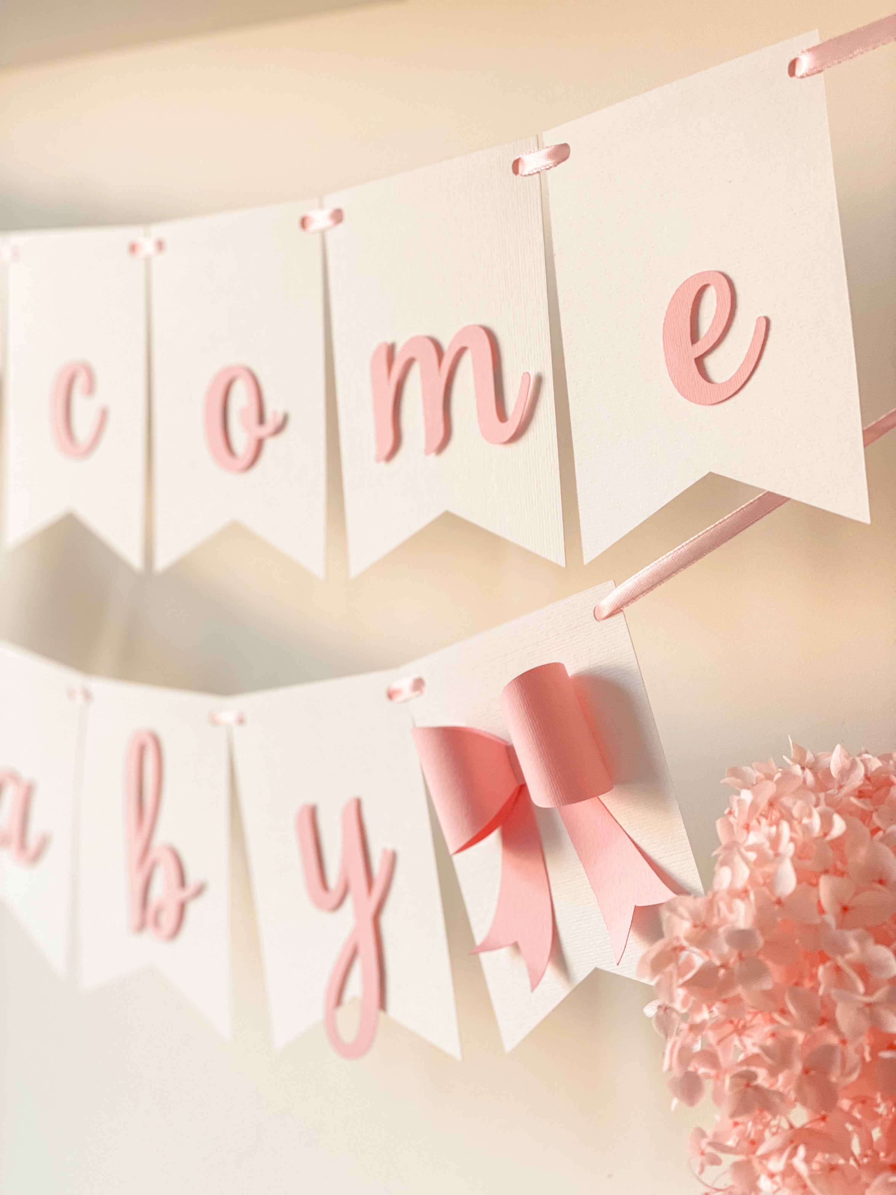 Pink Bow Welcome Baby Shower Banner