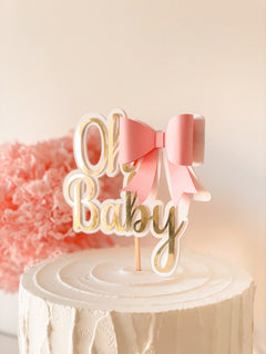 Pink Bow Oh Baby Cake Topper Pink Bow themed Baby Showers 