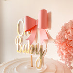 Pink Bow Oh Baby Cake Topper Pink Bow themed Baby Showers 