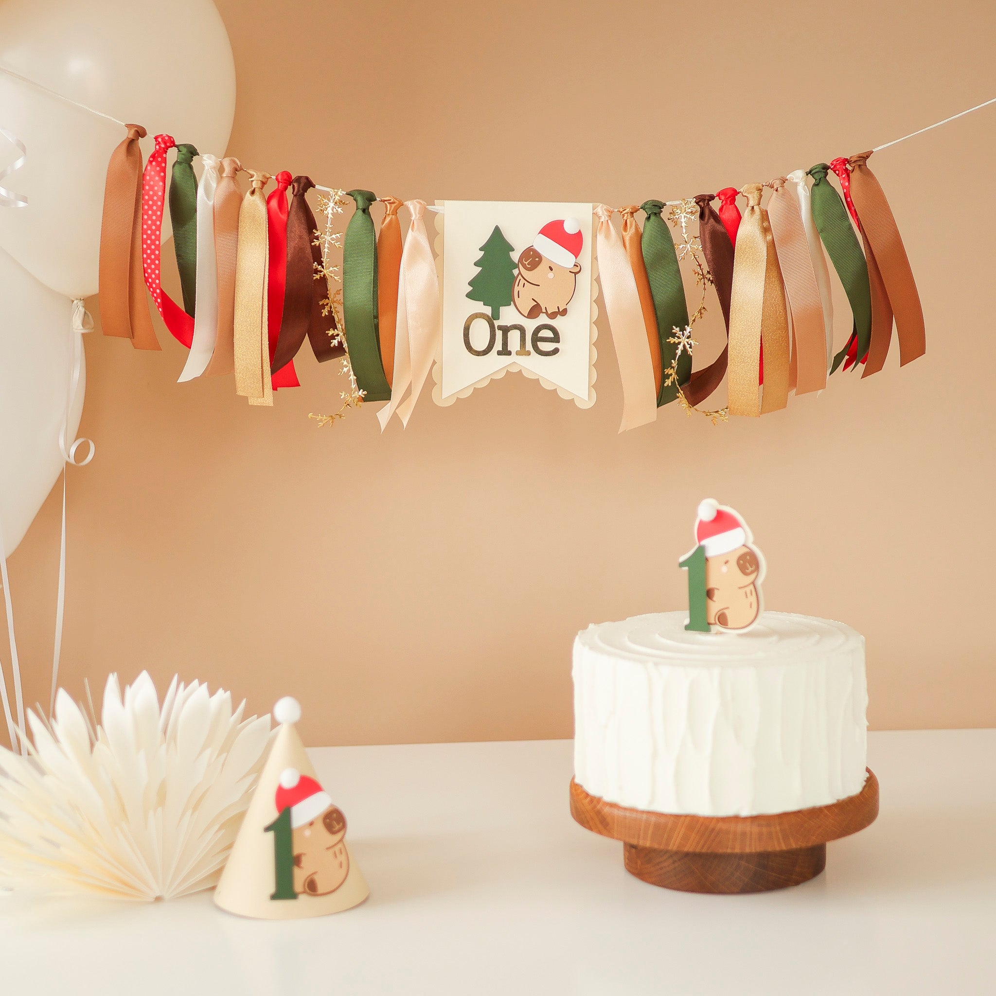 Capybara Highchair Banner - Christmas December Baby 1st Birthday