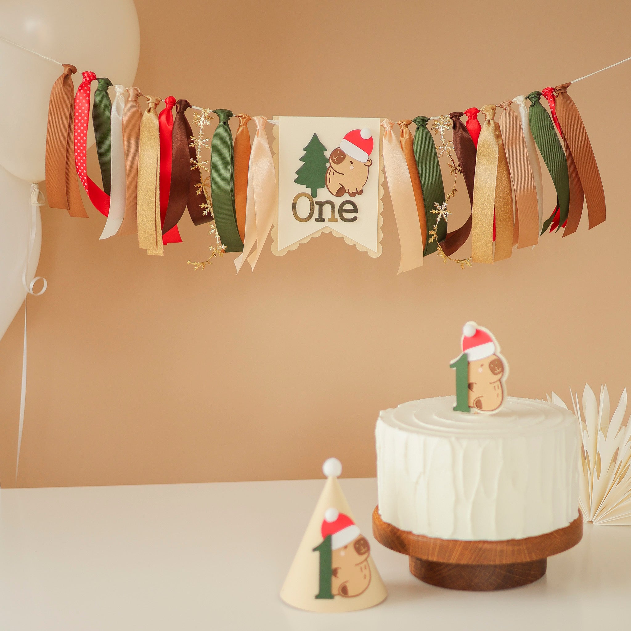 Capybara Highchair Banner - Christmas December Baby 1st Birthday