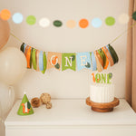 Dino 1st Birthday bundle - Dinosaur Happy Birthday Banner in sage green and terracotta for 1st birthday
