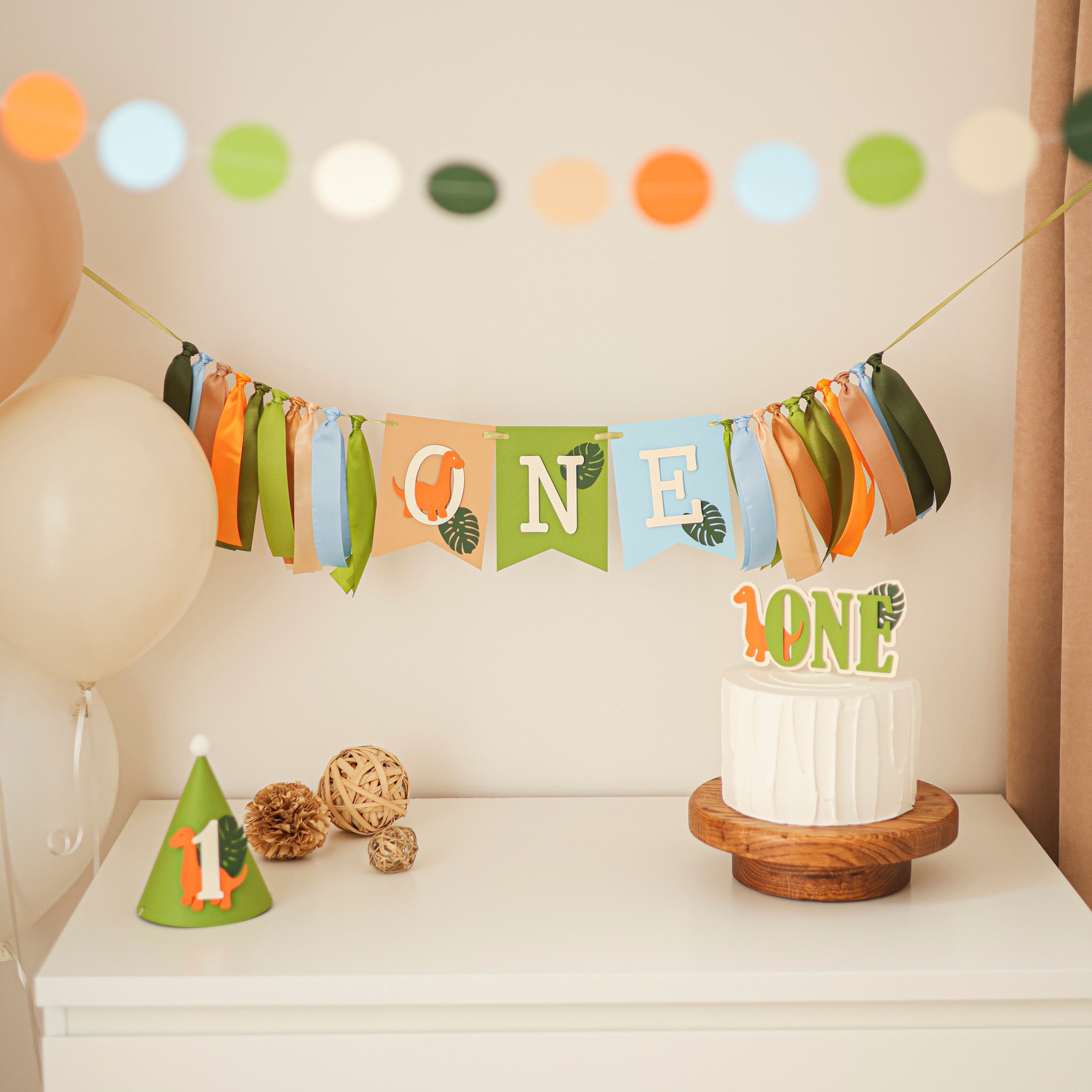 One-A-Saurus Dinosaur High Chair Banner - First Birthday Dino Garland Decor