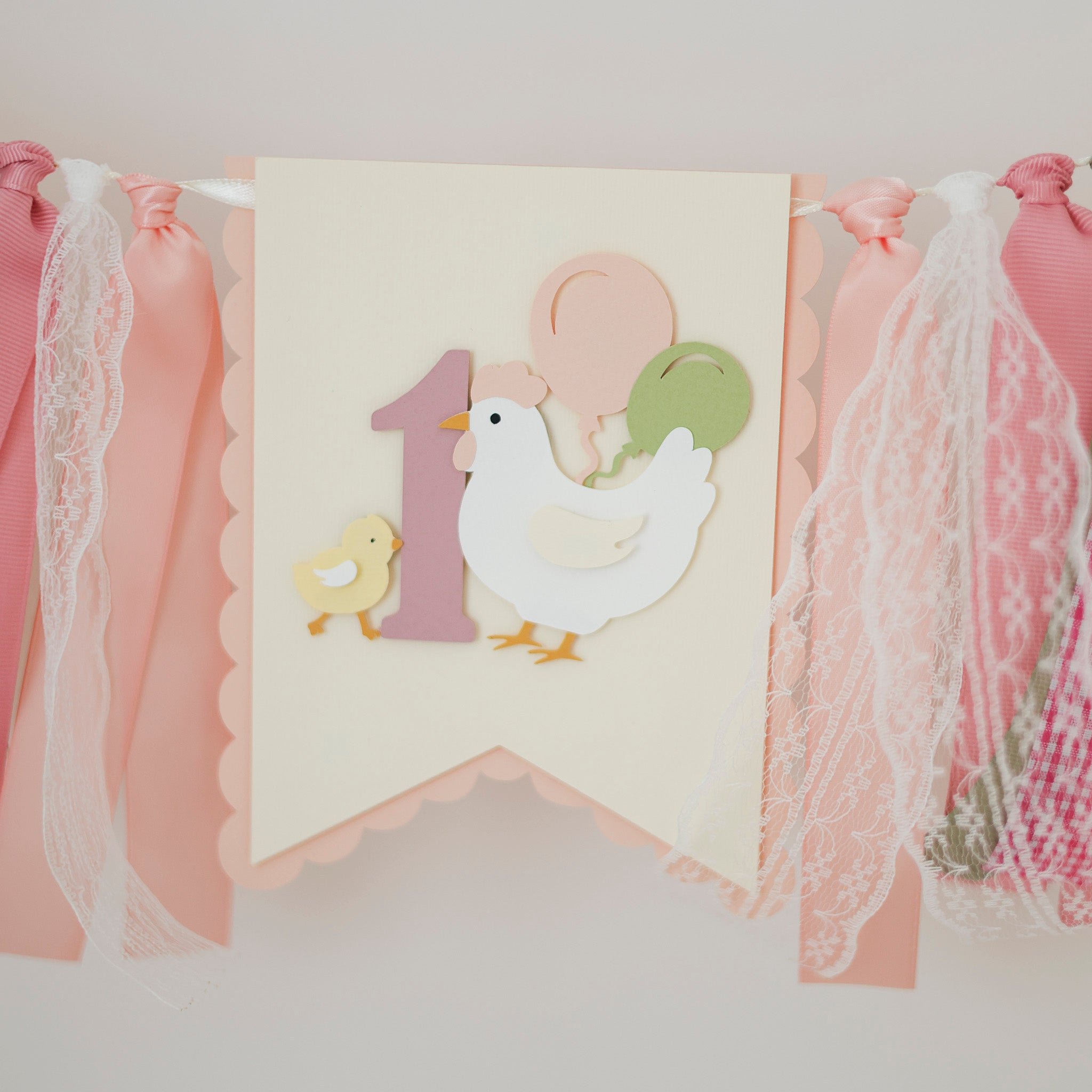 Chicken 1st Birthday Highchair Banner: This Chick is ONE