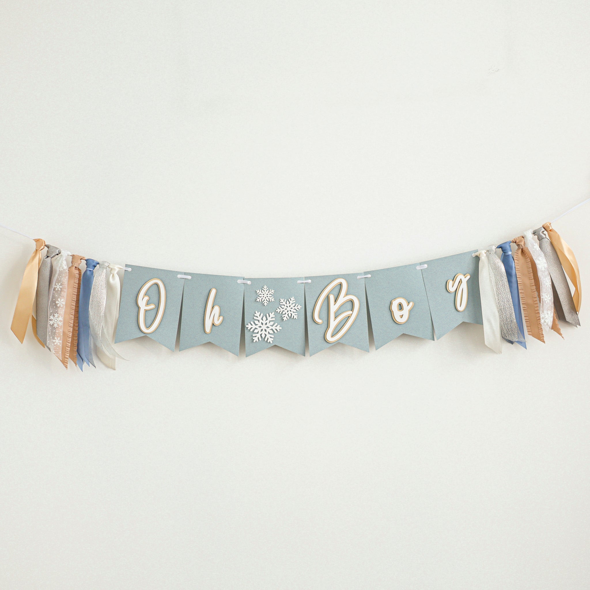 Winter Wonderland 'Oh Boy' Banner - Snowflake Baby Shower Decorations