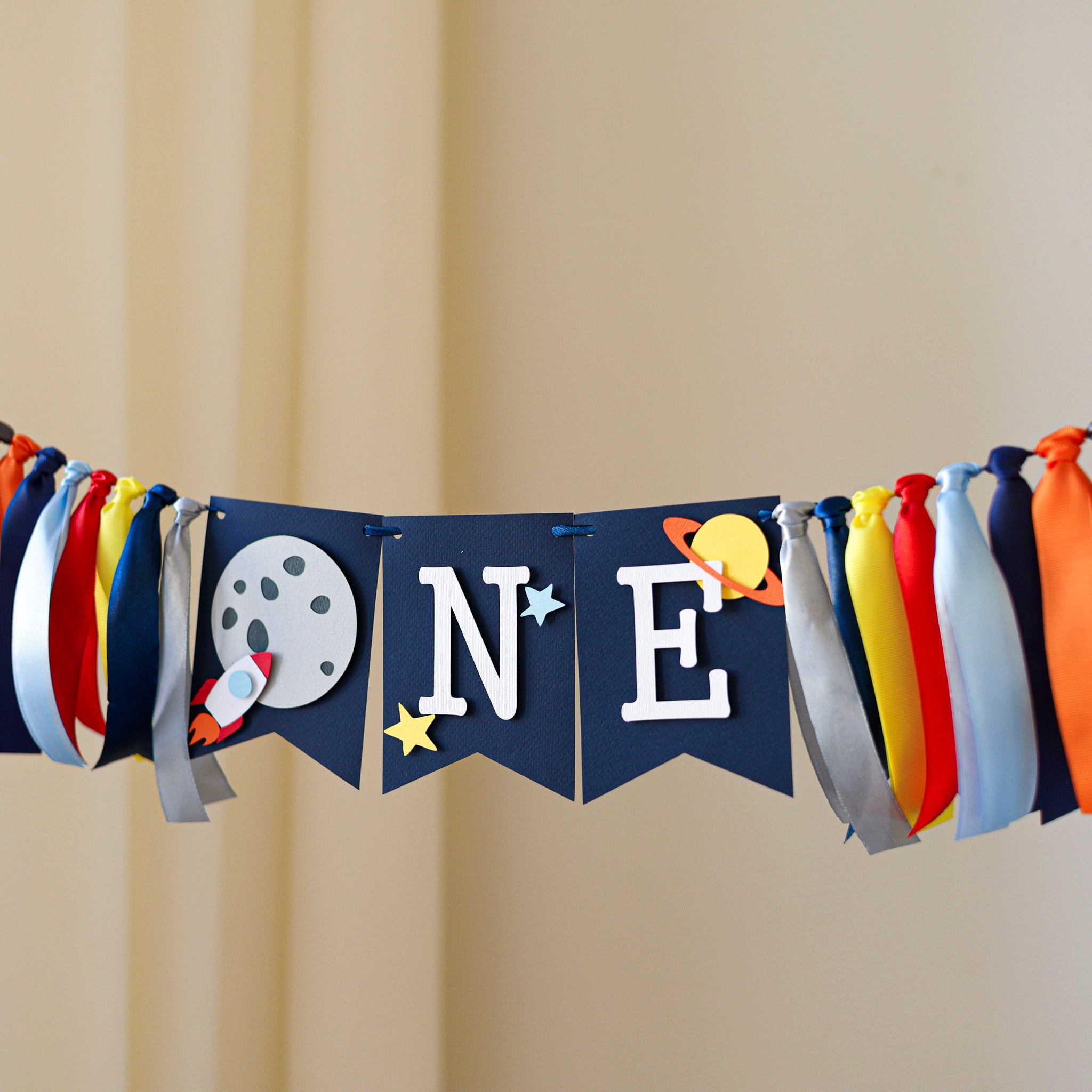 Space ONE High Chair Banner - First Trip Around the Sun Birthday Decorations