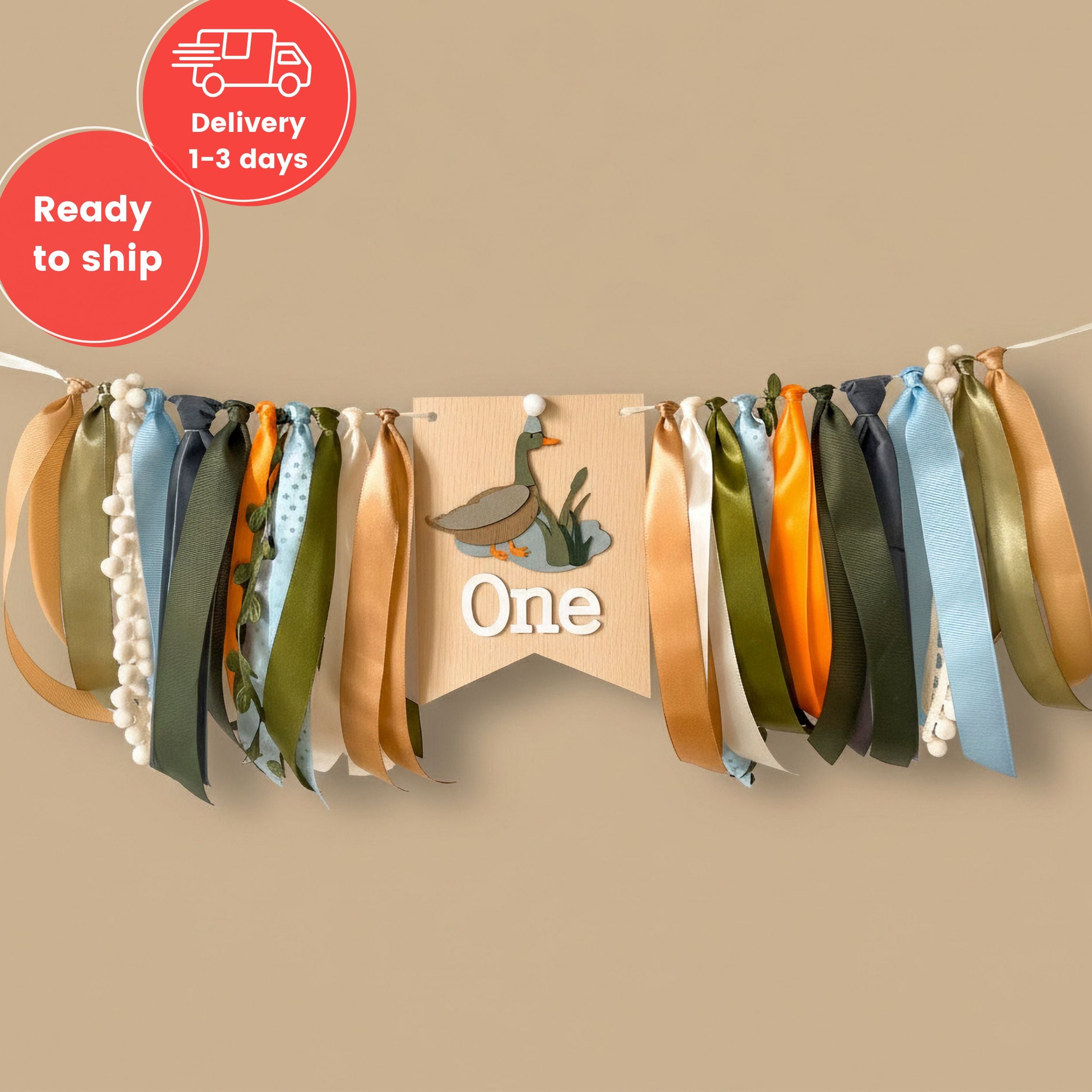 One Lucky Duck High Chair Banner - Mallard 1st Birthday Decorations RTS