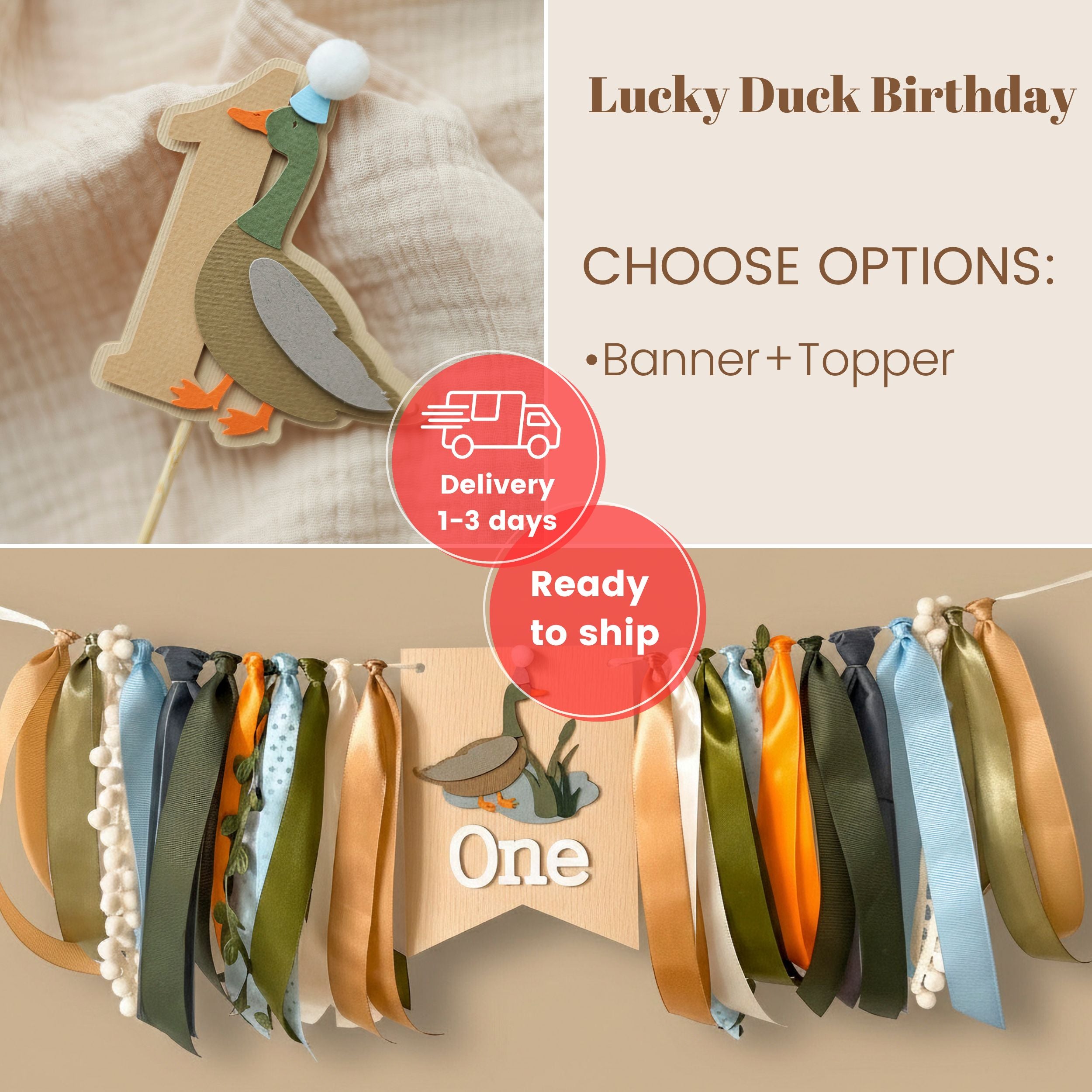 One Lucky Duck High Chair Banner - Mallard 1st Birthday Decorations RTS