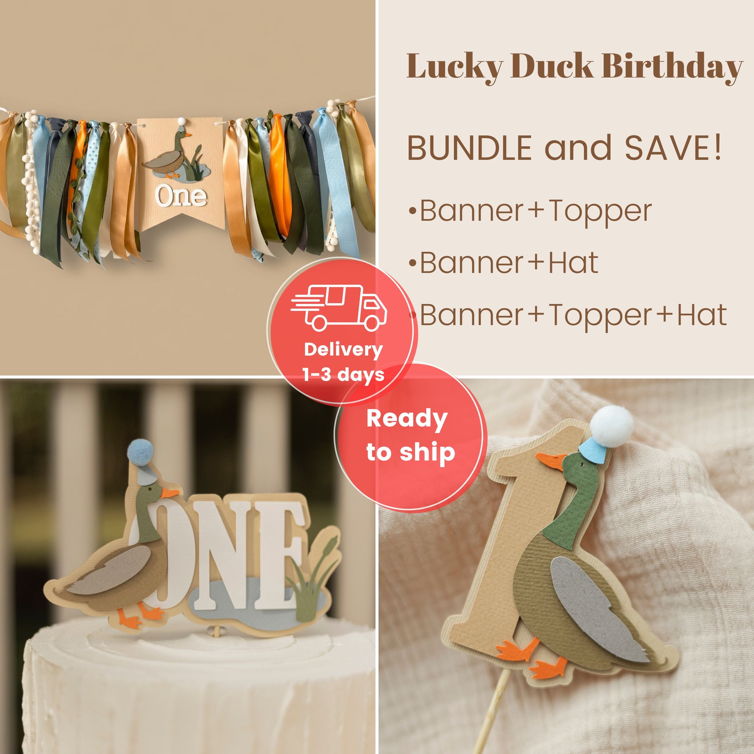 One Lucky Duck High Chair Banner - Mallard 1st Birthday Decorations RTS