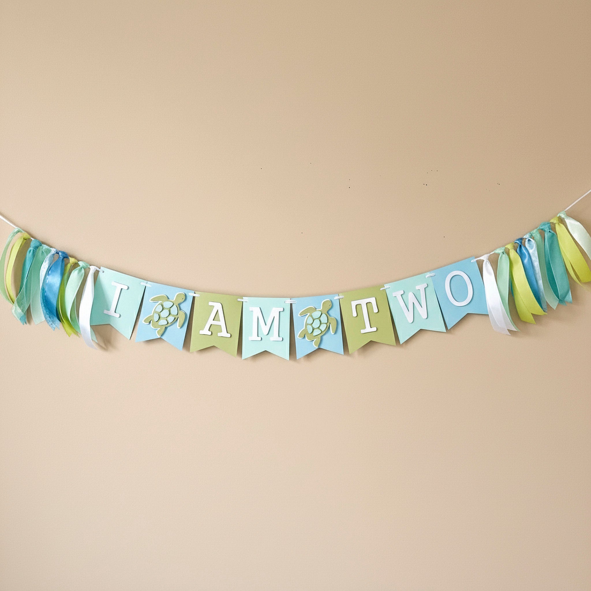 Sea Turtle "I Am Two" Birthday Banner - Under the Sea 2nd Birthday Party Decor
