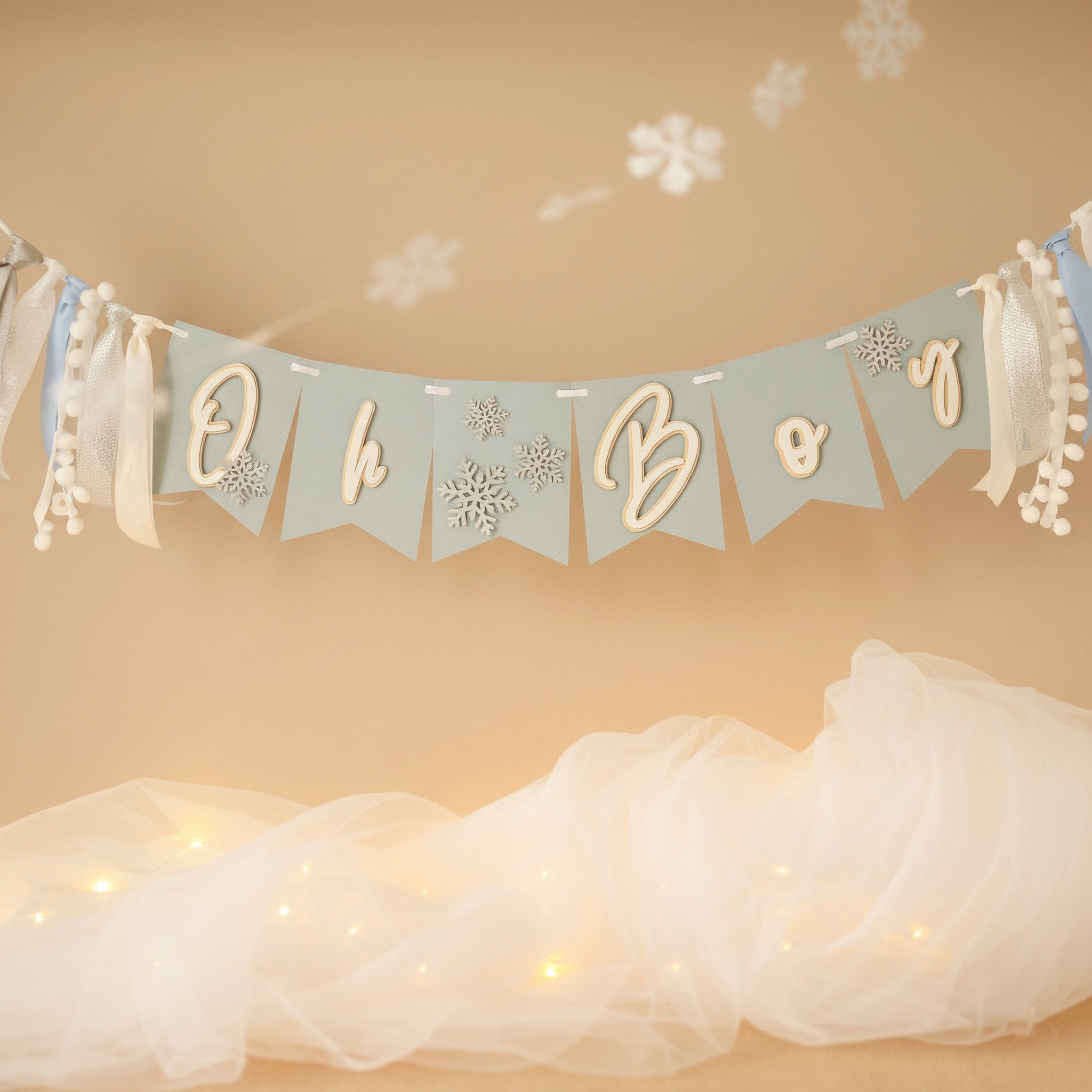 Winter Wonderland 'Oh Boy' Banner - Snowflake Baby Shower Decorations