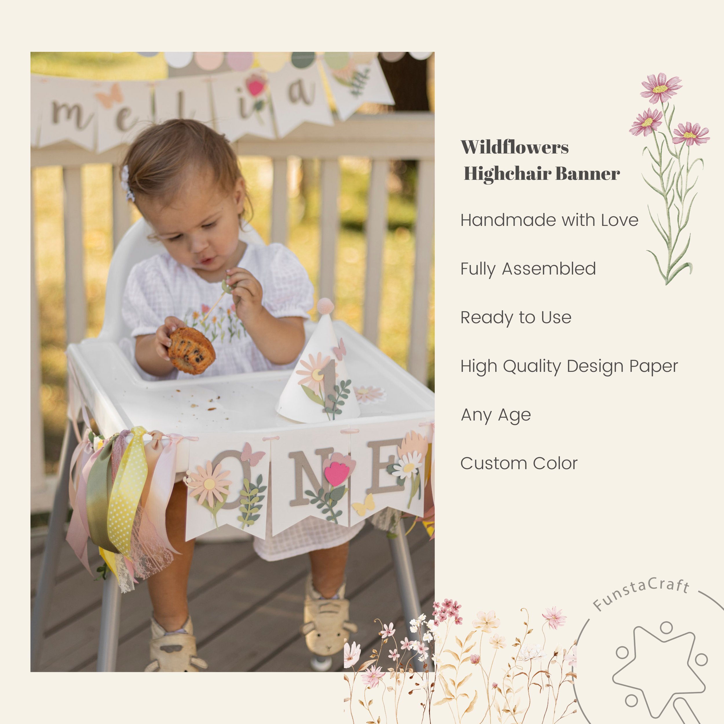 Wildflower First Birthday High Chair Banner Girl Wildflower First Birthday Party Decorations Wildflower theme Summer Little Wildflower Garden Party Wild One Wild and Onederful Our Wildflower is One Birthday