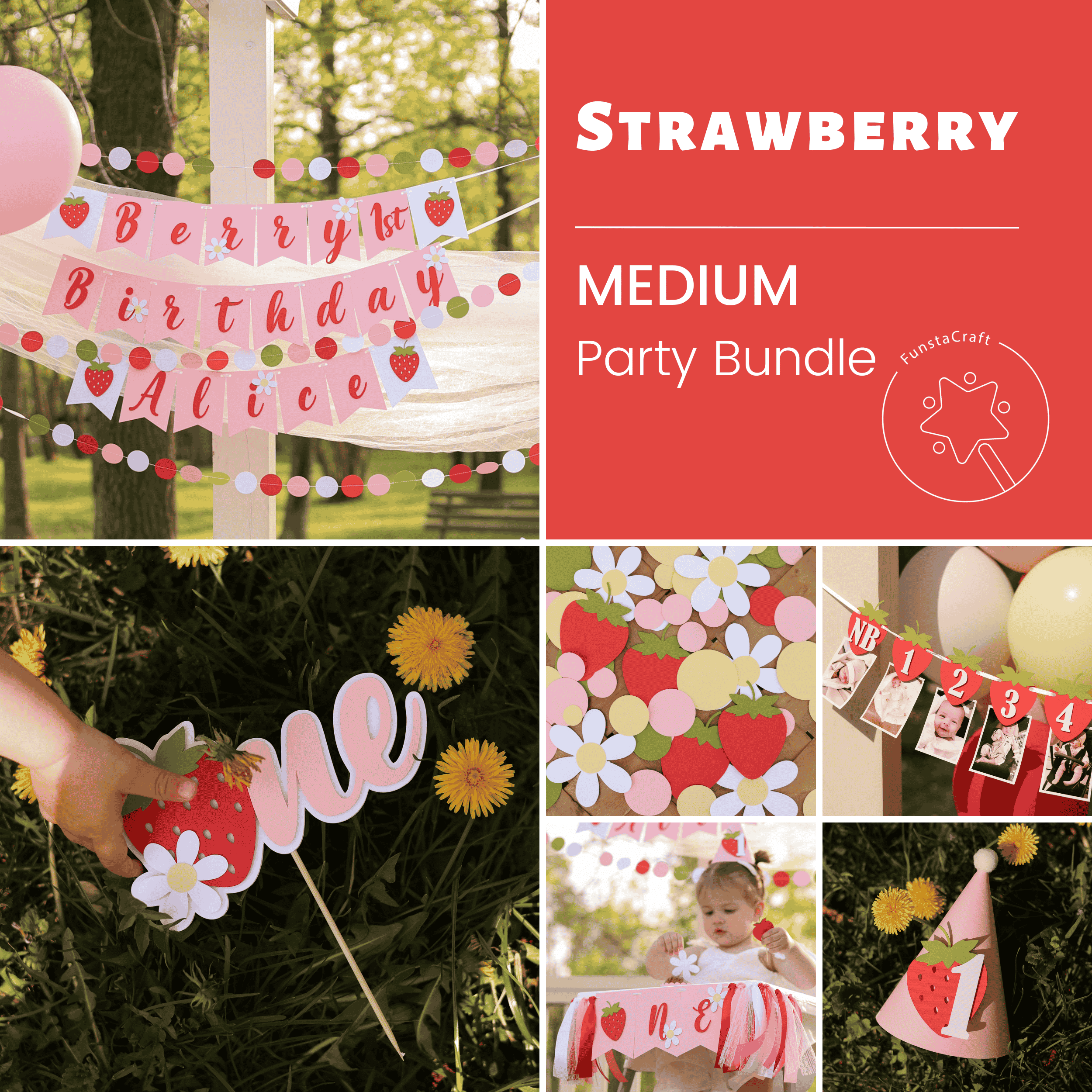 Berry First Birthday Bundle, Strawberry Party Decorations