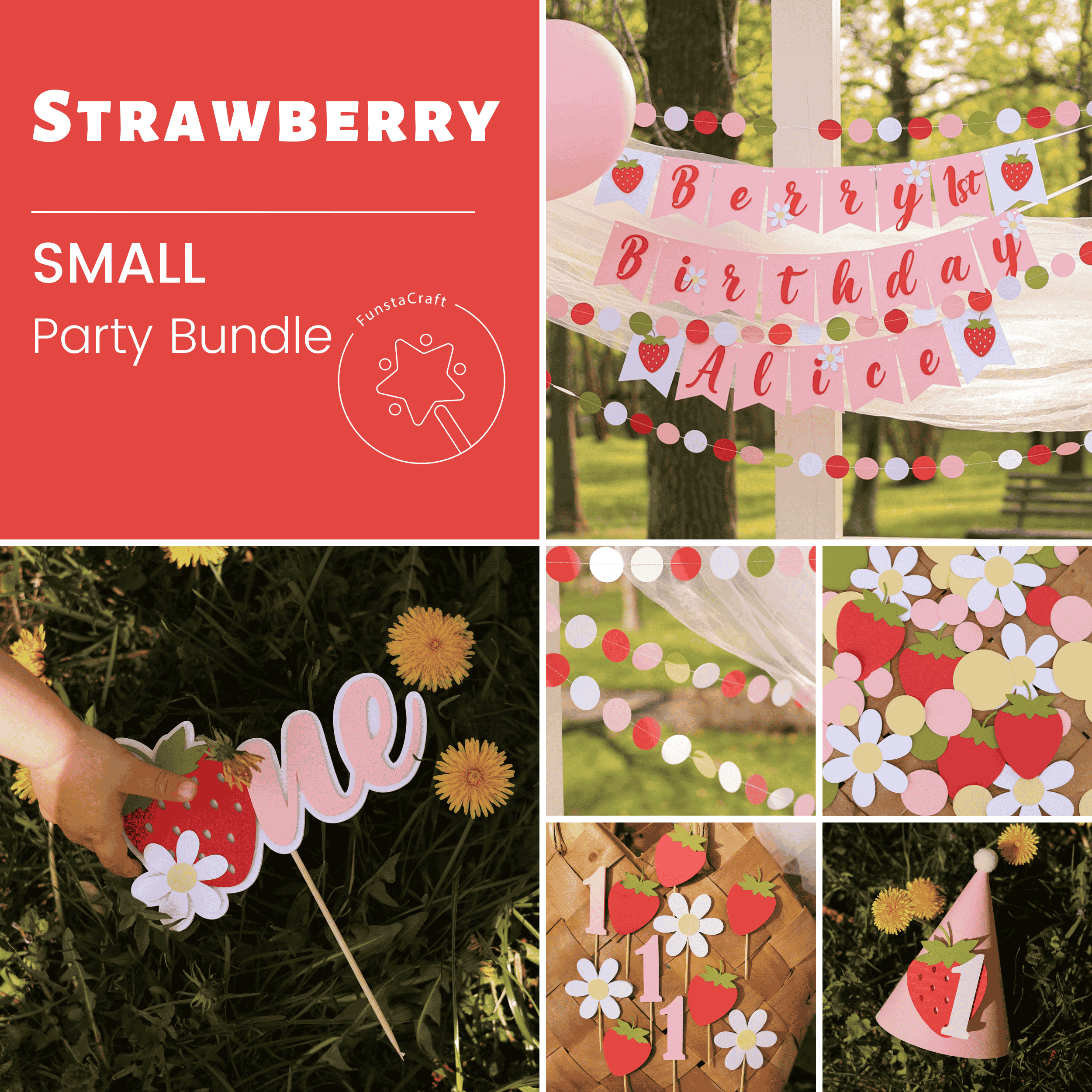 Berry First Birthday Bundle, Strawberry Party Decorations