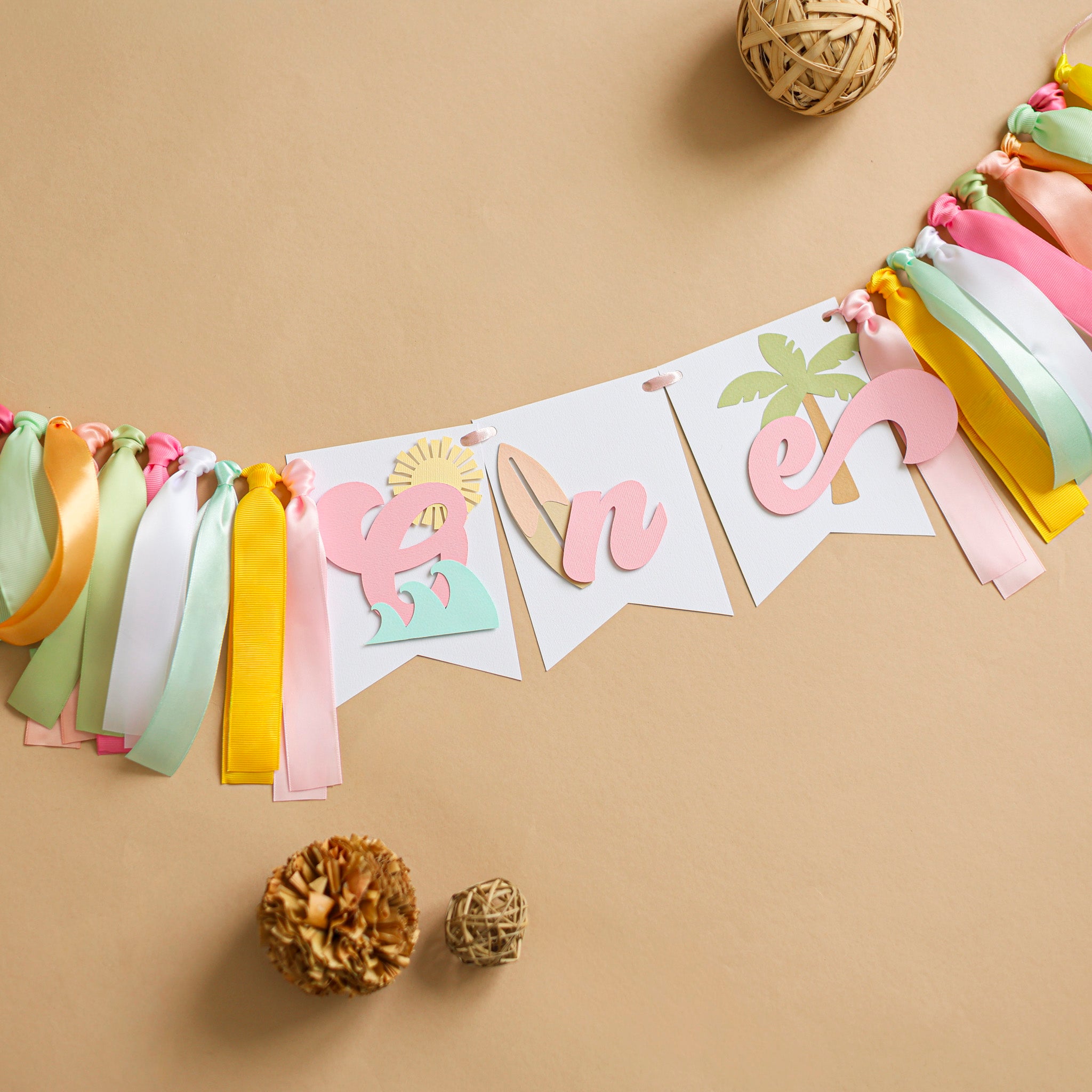 The Big One Girl Highchair Banner - First Wave Surf Birthday Decor