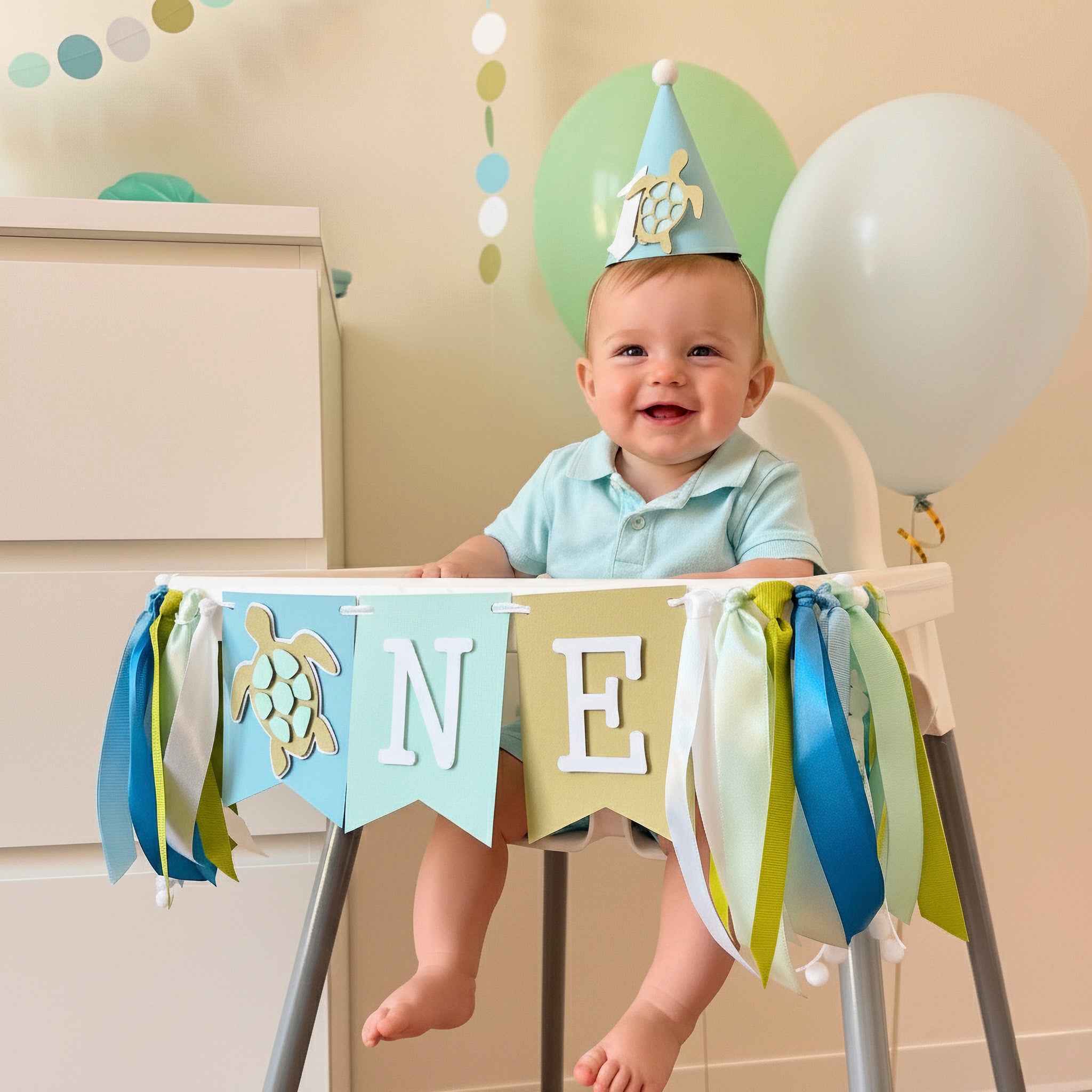 Turtle One Highchair Banner - Ocean 1st Birthday Decorations