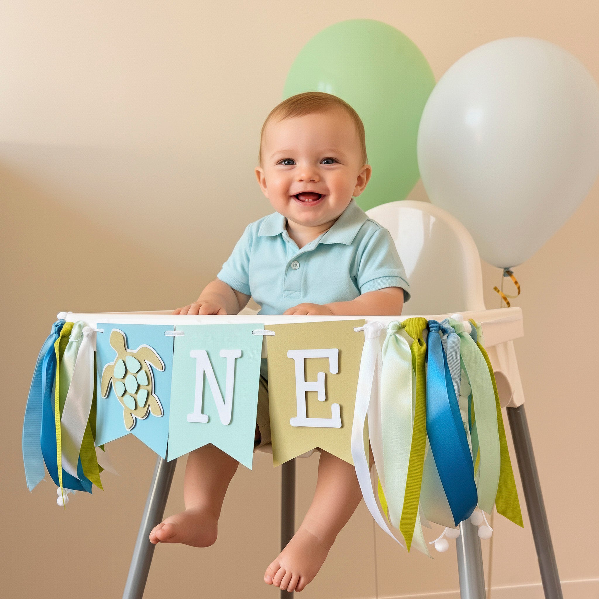 Turtle One Highchair Banner - Ocean 1st Birthday Decorations