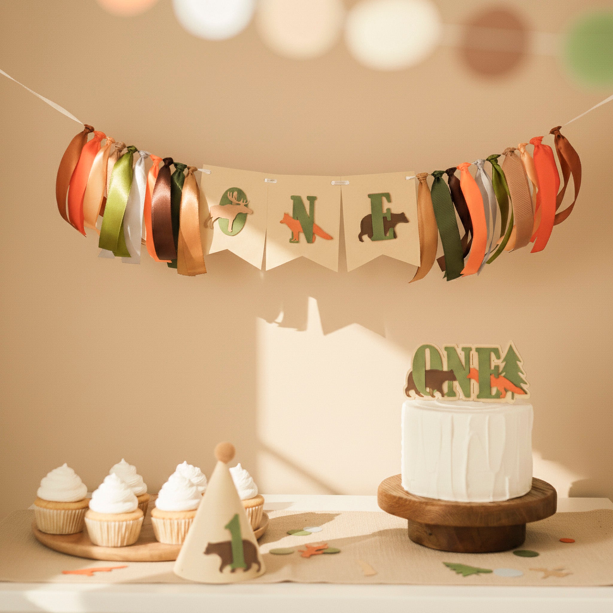 Woodland "ONE" Forest Animals Cake Topper