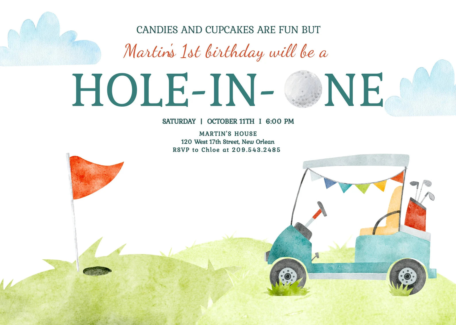 Hole in One First Birthday Golf Birthday Invintation