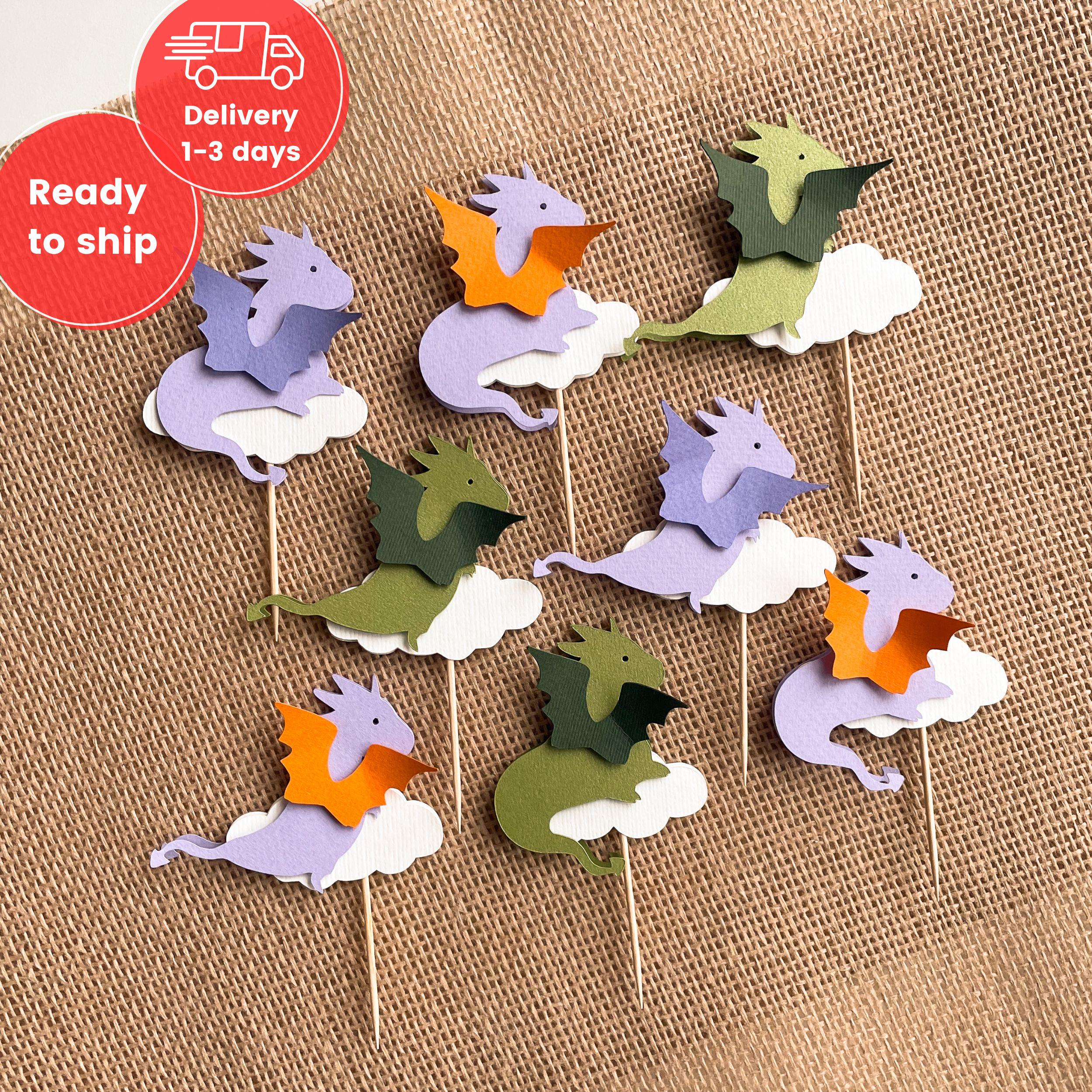 Dragon Baby Shower Cupcake Toppers - Fantasy Birthday Decorations
