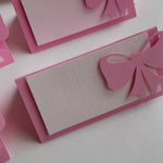 Pink Bow Place Cards Pink Blush Baby Shower Coquette Place Cards 